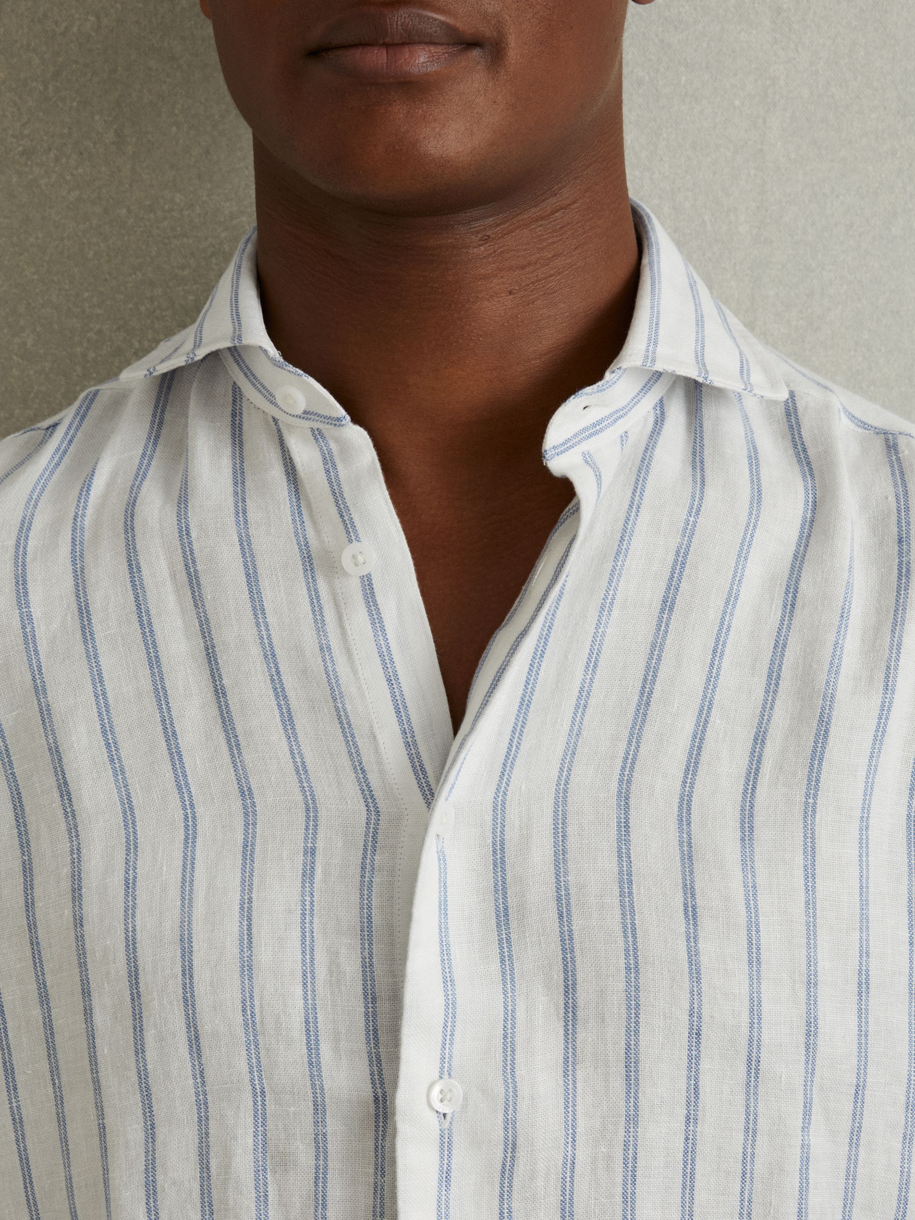 Linen Button-Through Shirt in Blue Stripe - Image 3 of 6