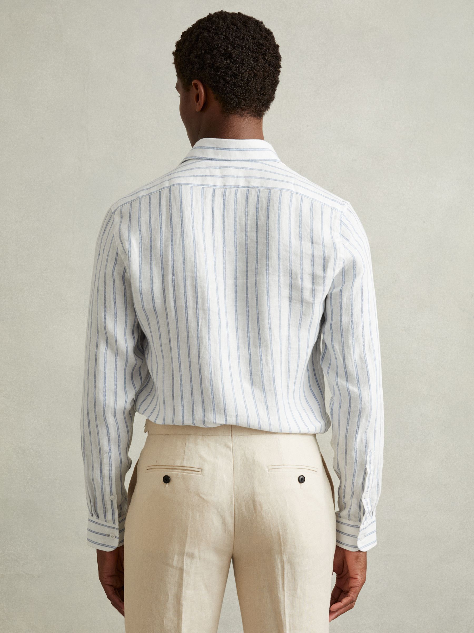 Linen Button-Through Shirt in Blue Stripe - Image 4 of 6