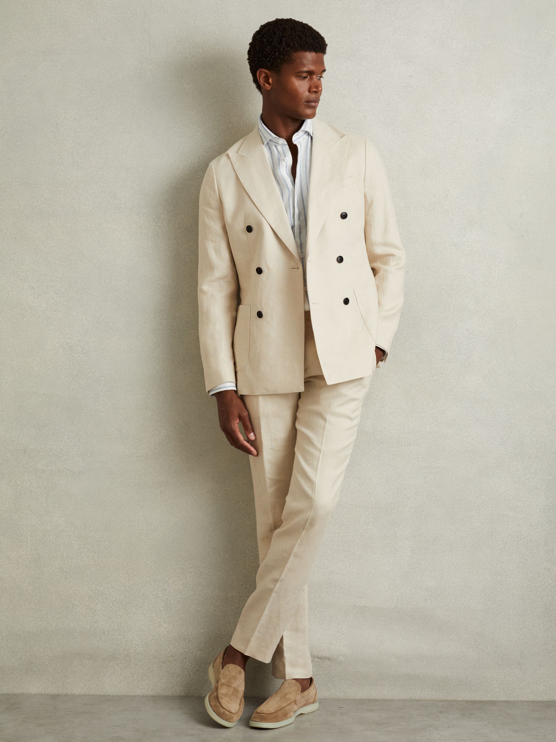 Linen Button-Through Shirt in Blue Stripe - Image 5 of 6
