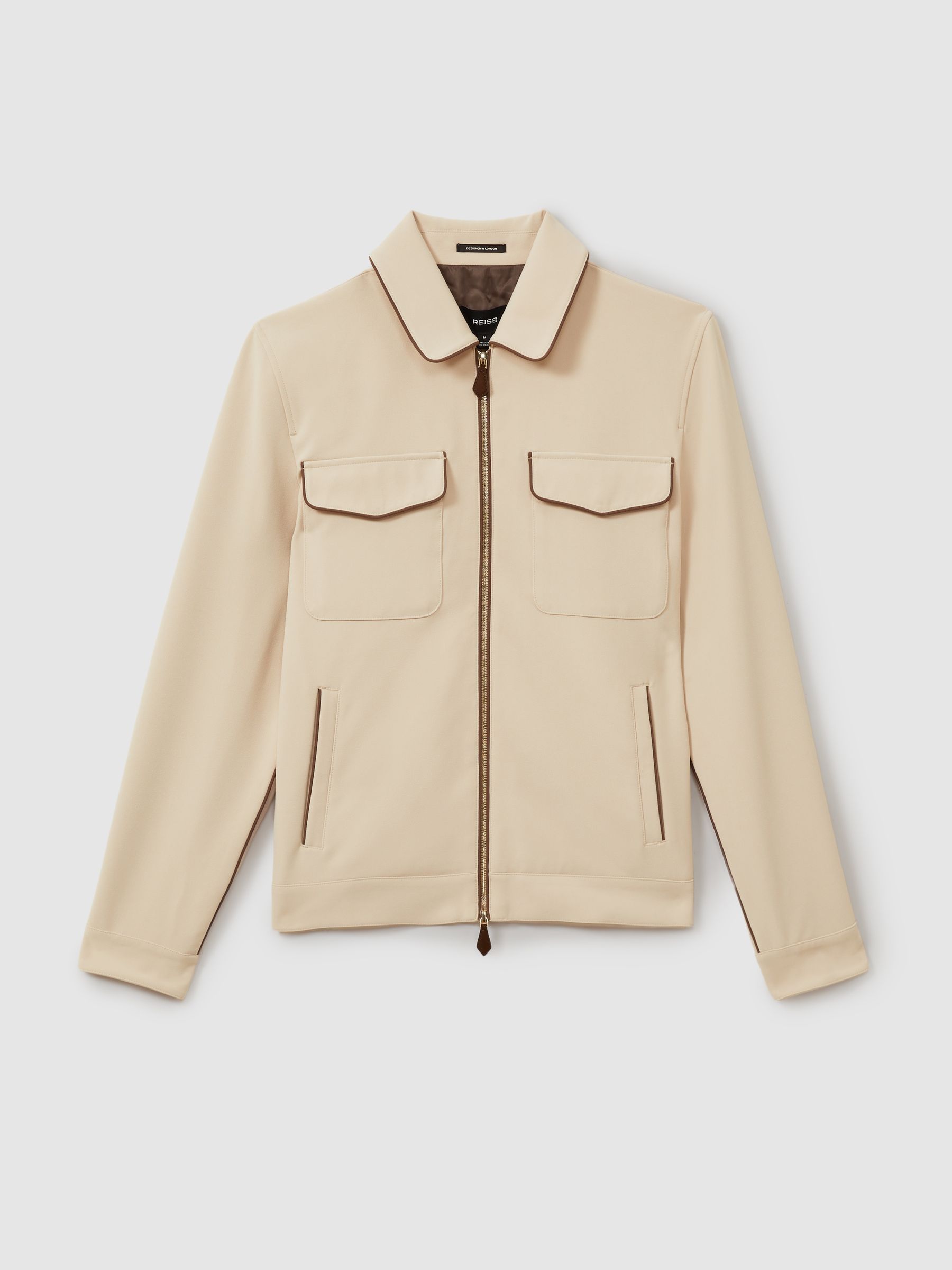 Relaxed Contrast Pipe Detail Jacket in Ecru/Brown Stripe - Image 2 of 6