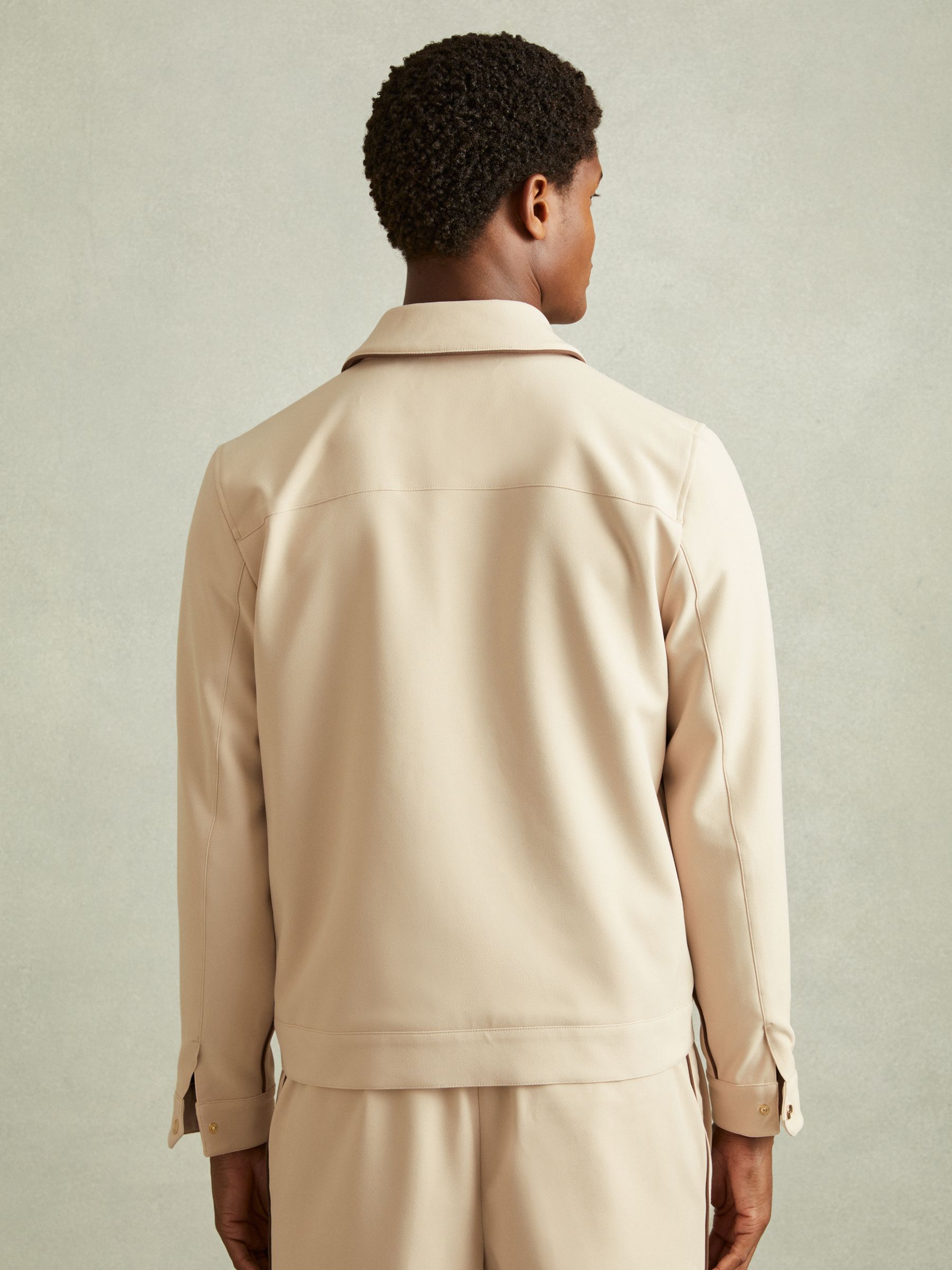 Relaxed Contrast Pipe Detail Jacket in Ecru/Brown Stripe - Image 4 of 6