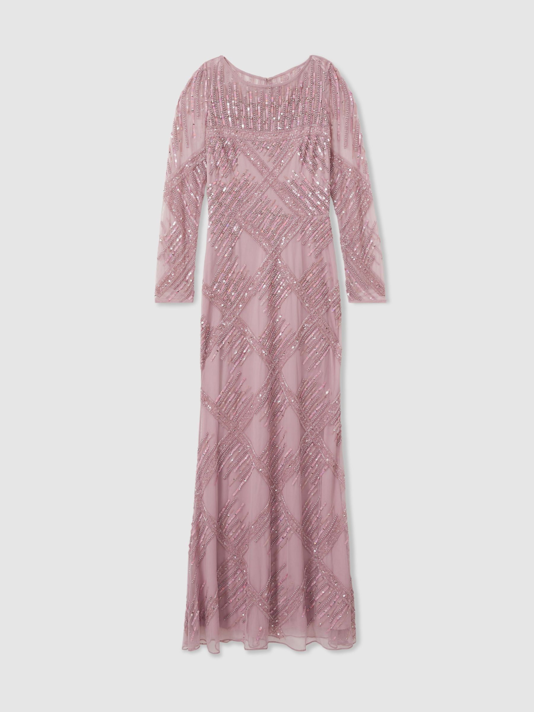 Felicity Pink Raishma Pink Embellished Mesh Sheer Sleeve Maxi Dress - Image 2 of 5