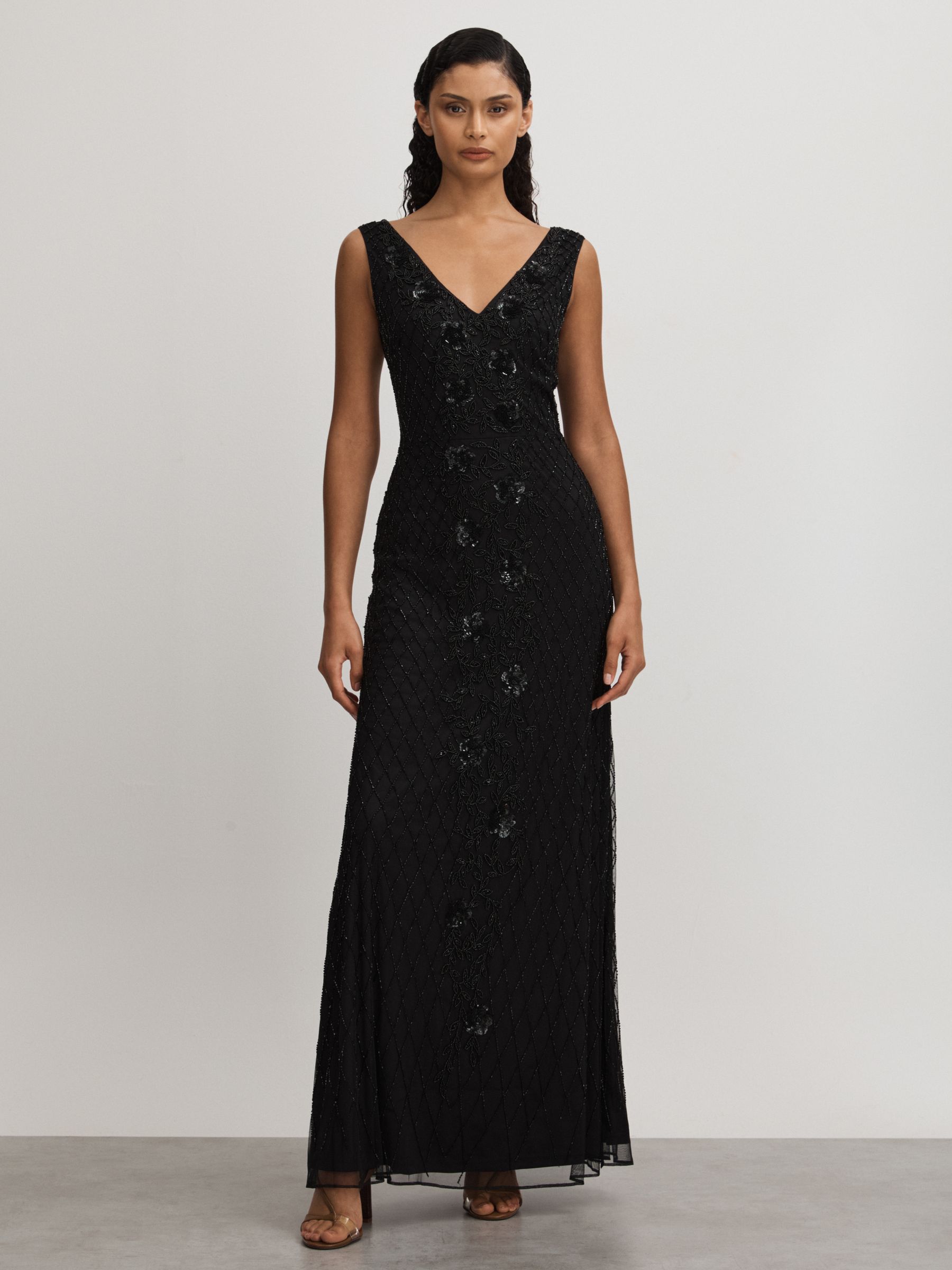 Vivienne Black Raishma Embellished Mesh Black Maxi Dress - Image 1 of 5