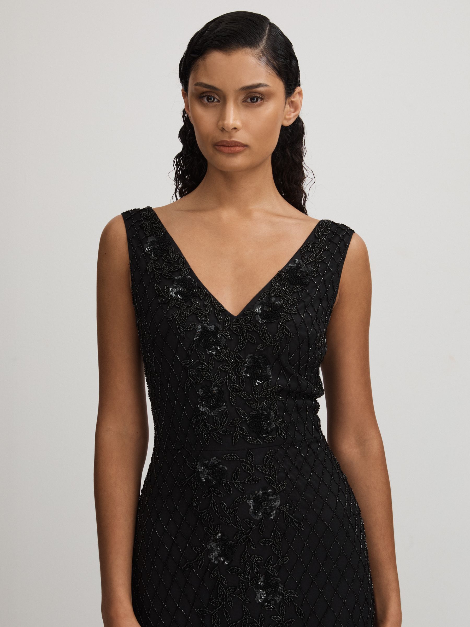 Vivienne Black Raishma Embellished Mesh Black Maxi Dress - Image 3 of 5