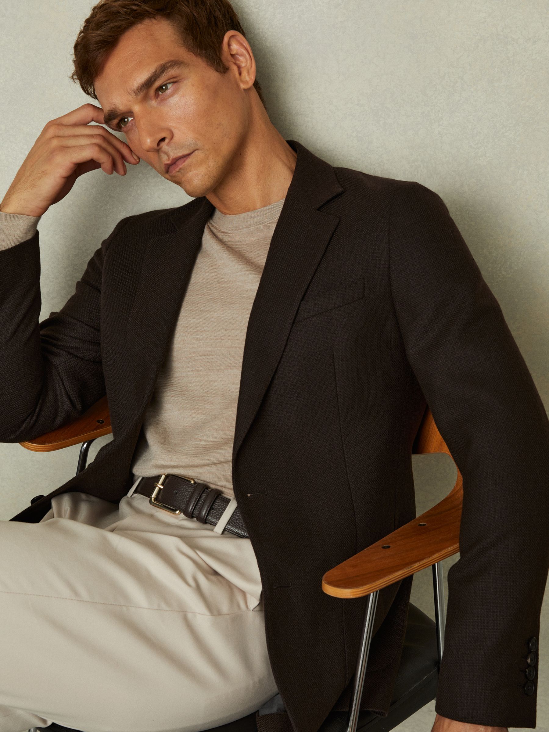 Single-Breasted Wool Blend Blazer Slim Fit in Chocolate Brown - Image 1 of 6