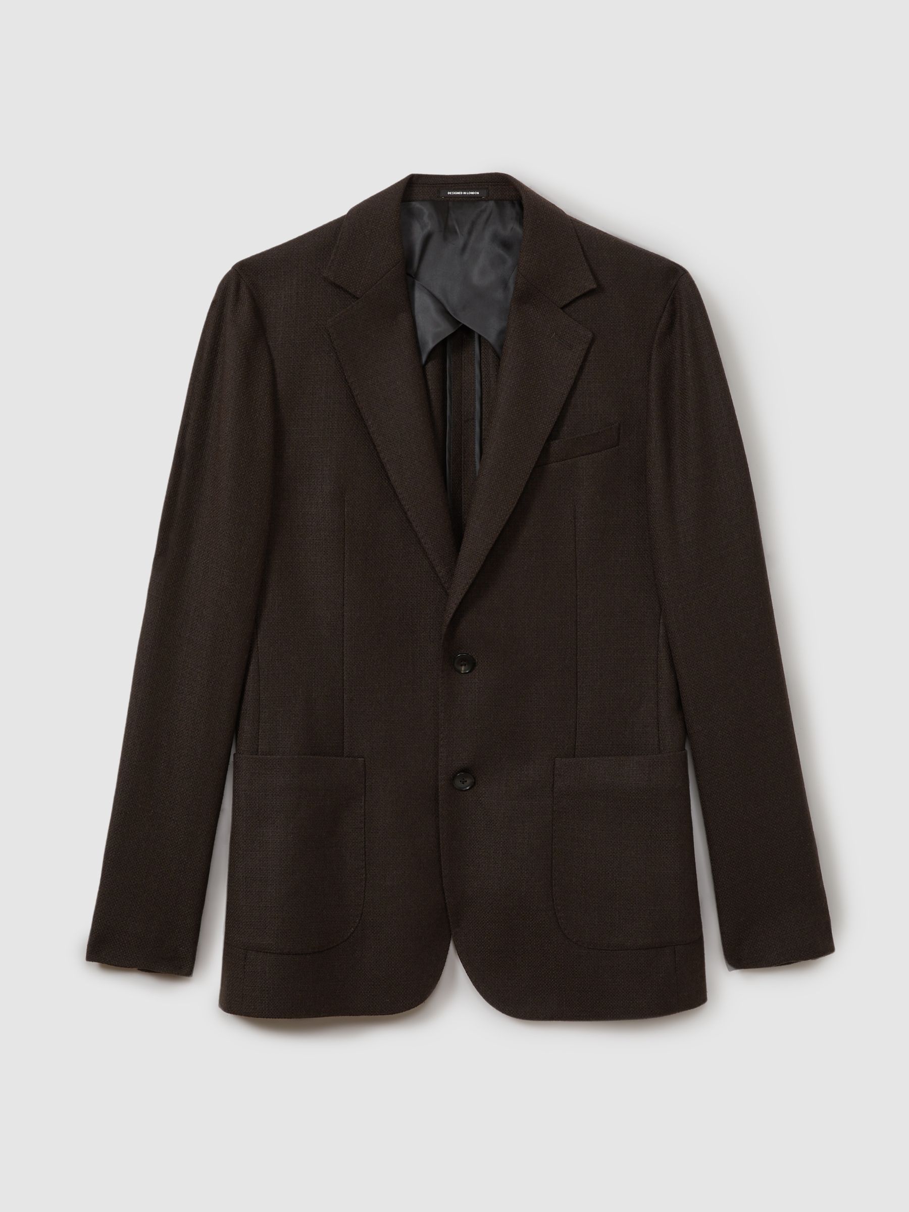 Single-Breasted Wool Blend Blazer Slim Fit in Chocolate Brown - Image 2 of 6