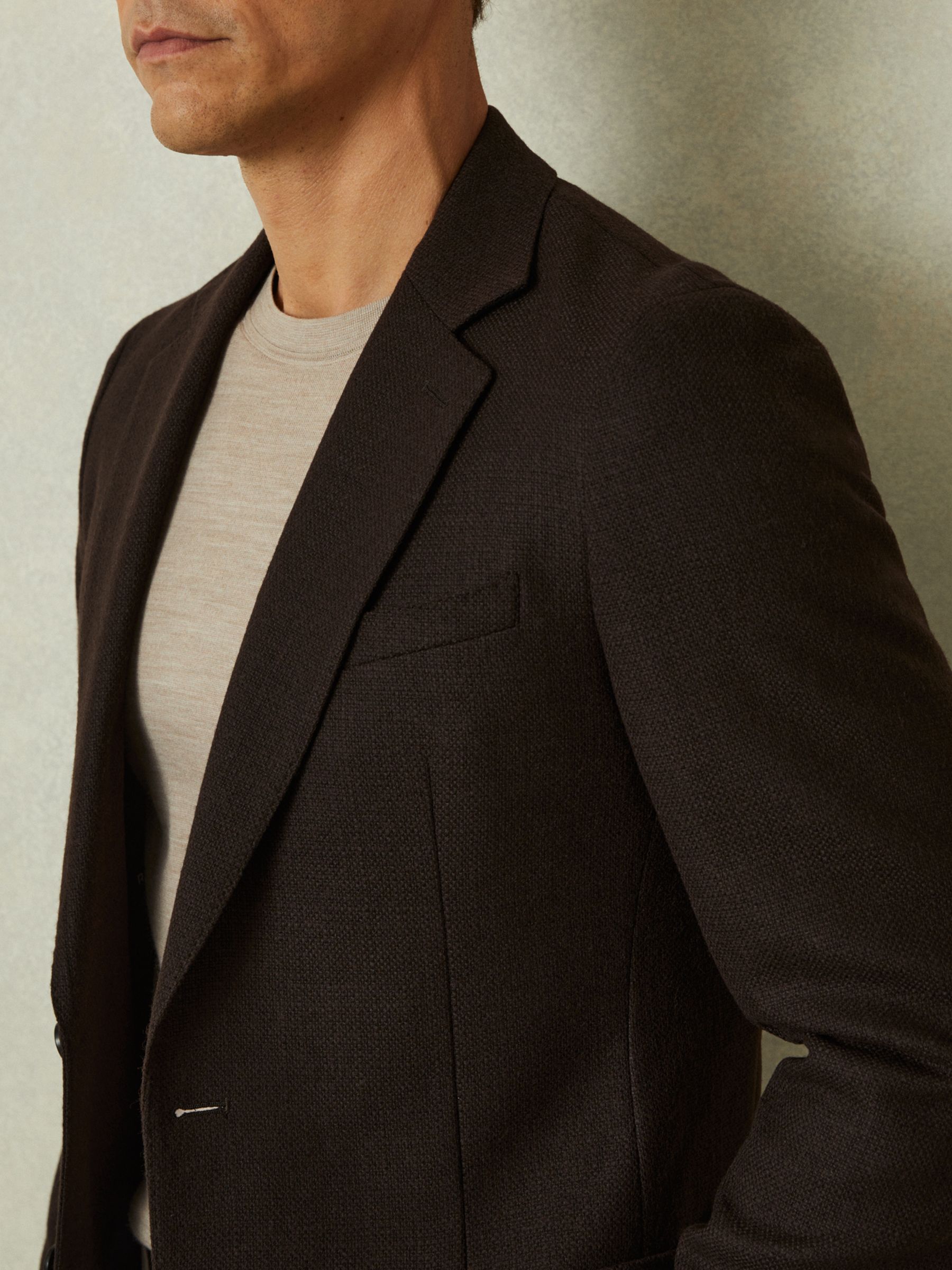 Single-Breasted Wool Blend Blazer Slim Fit in Chocolate Brown - Image 3 of 6