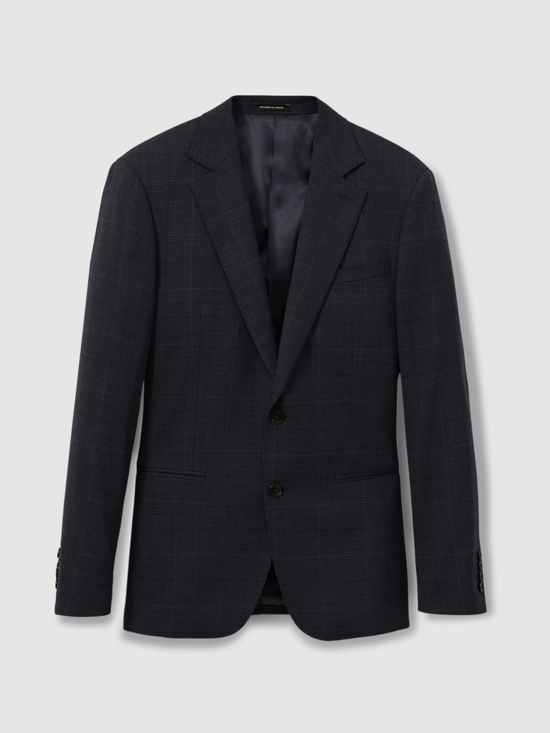 Single-Breasted Wool Blend Blazer in Prince of Wales Check in Navy - Image 2 of 6