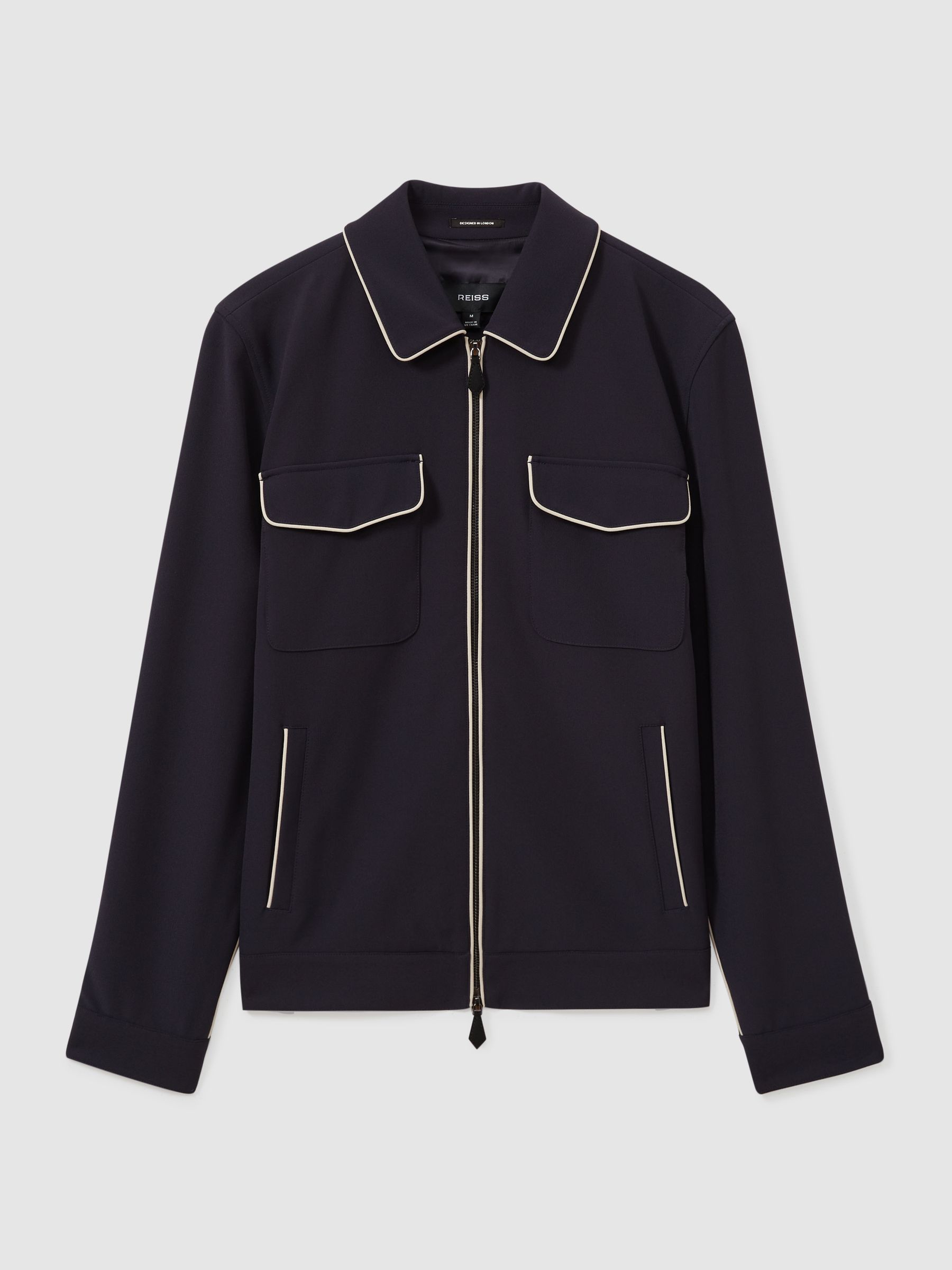 Relaxed Contrast Pipe Detail Jacket in Navy/Ivory Stripe - Image 2 of 6