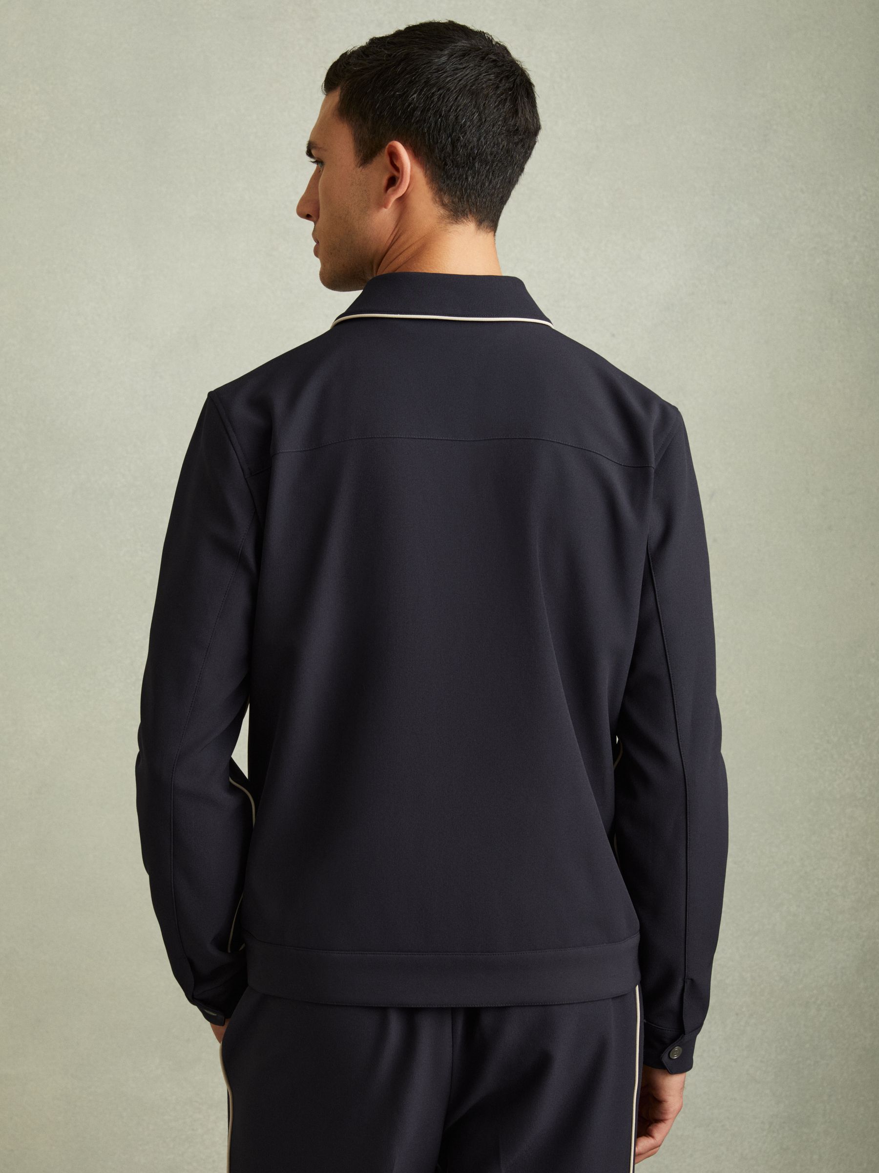 Relaxed Contrast Pipe Detail Jacket in Navy/Ivory Stripe - Image 4 of 6