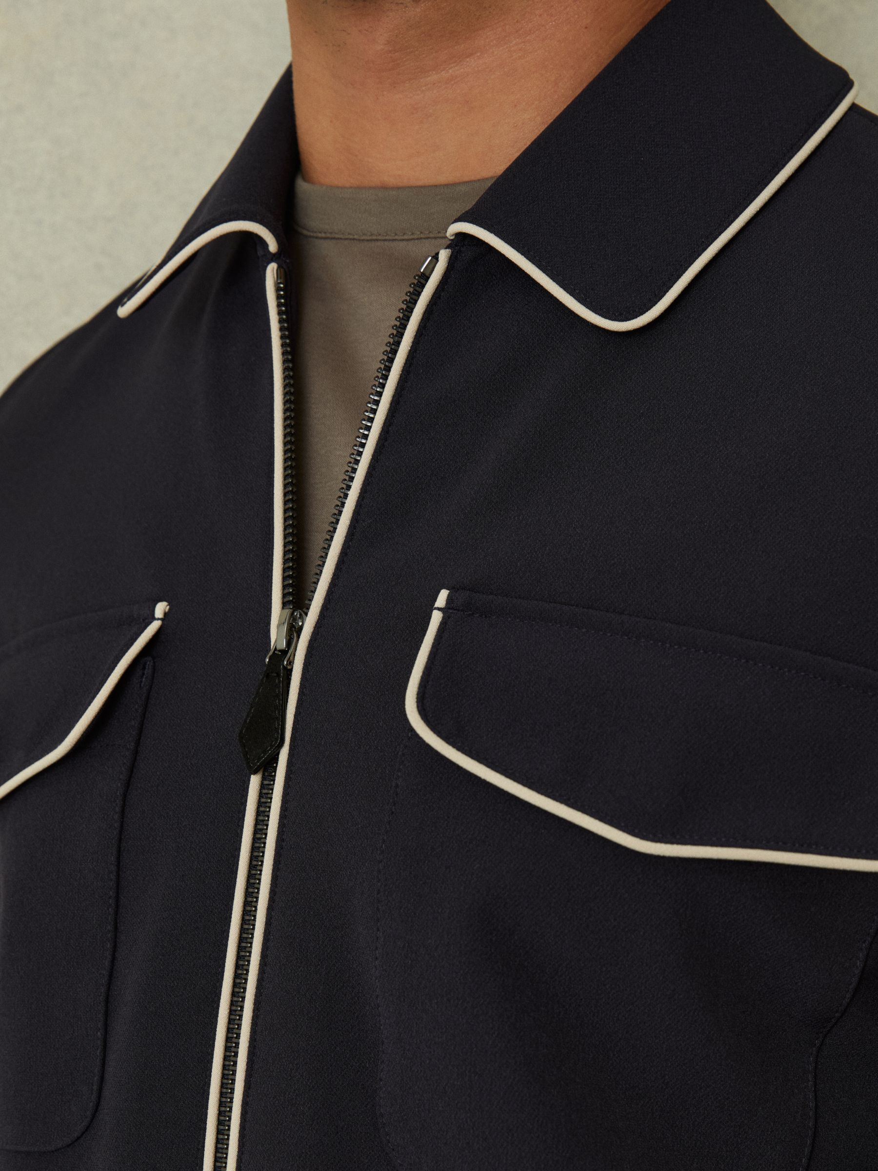 Relaxed Contrast Pipe Detail Jacket in Navy/Ivory Stripe - Image 5 of 6