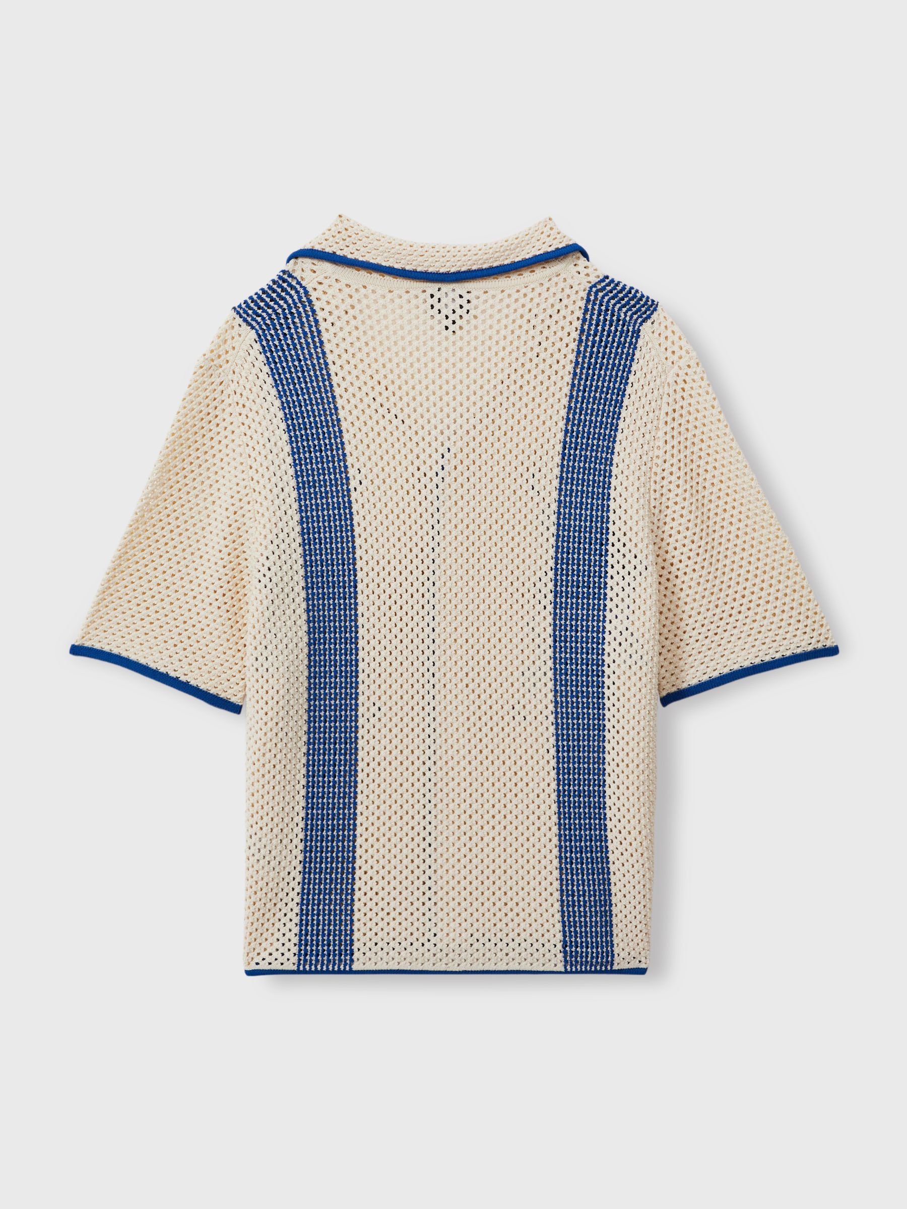 Love Ecru/Blue Ché Open-Stitch Jacquard Cuban Collar Shirt - Image 4 of 6