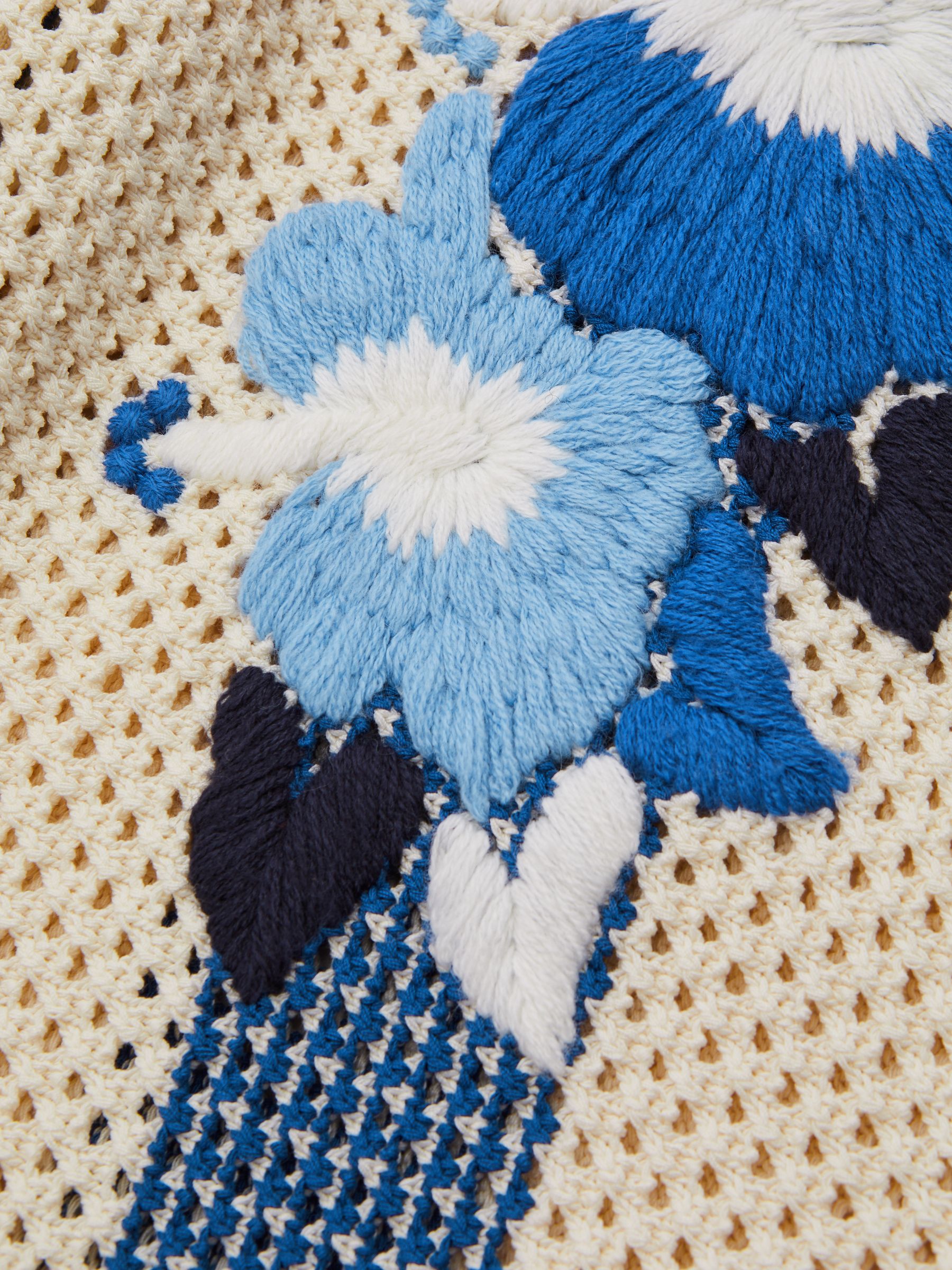 Love Ecru/Blue Ché Open-Stitch Jacquard Cuban Collar Shirt - Image 6 of 6