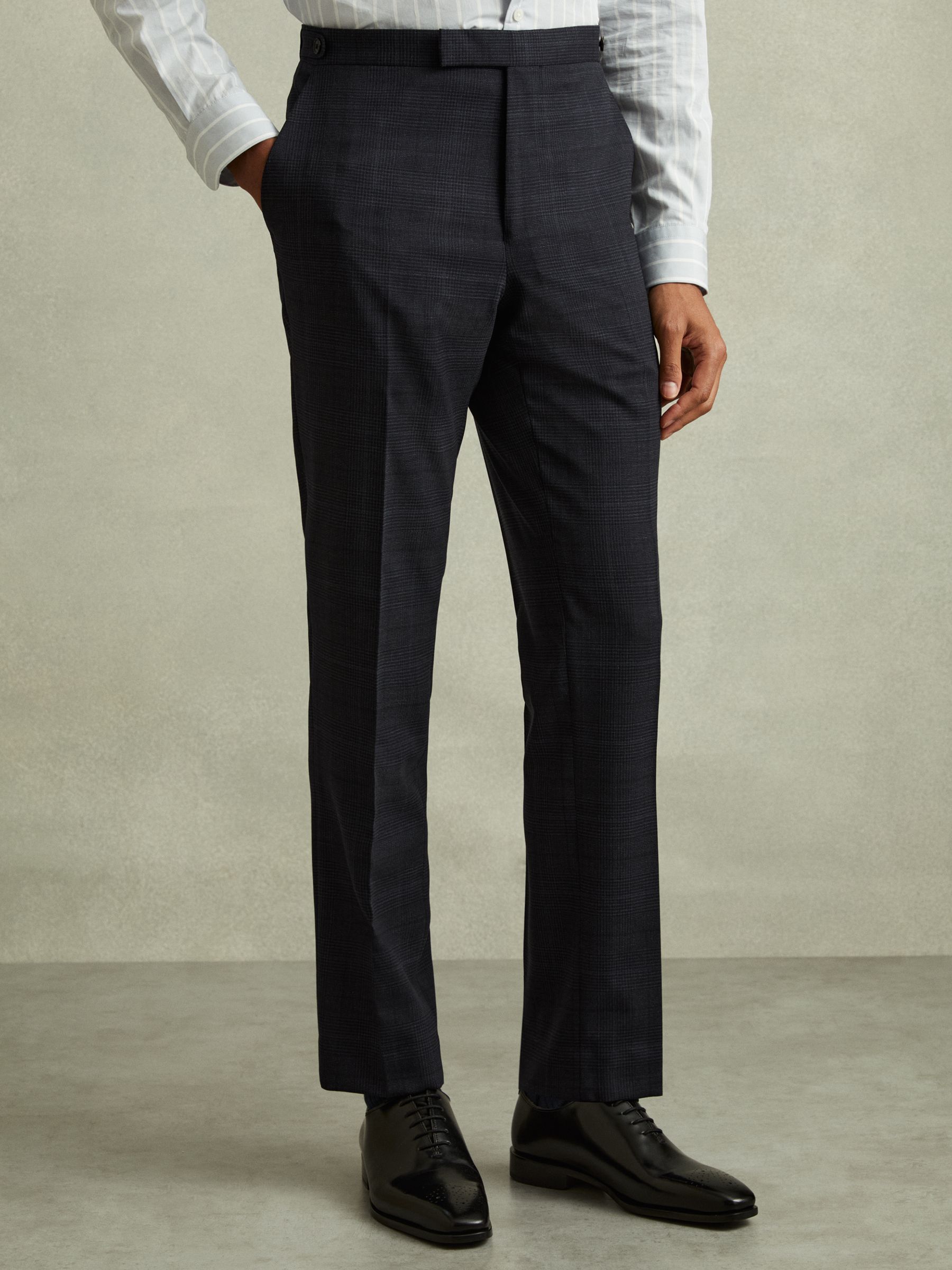 Wool Blend Suit Trousers in Prince of Wales Check in Navy - image 3