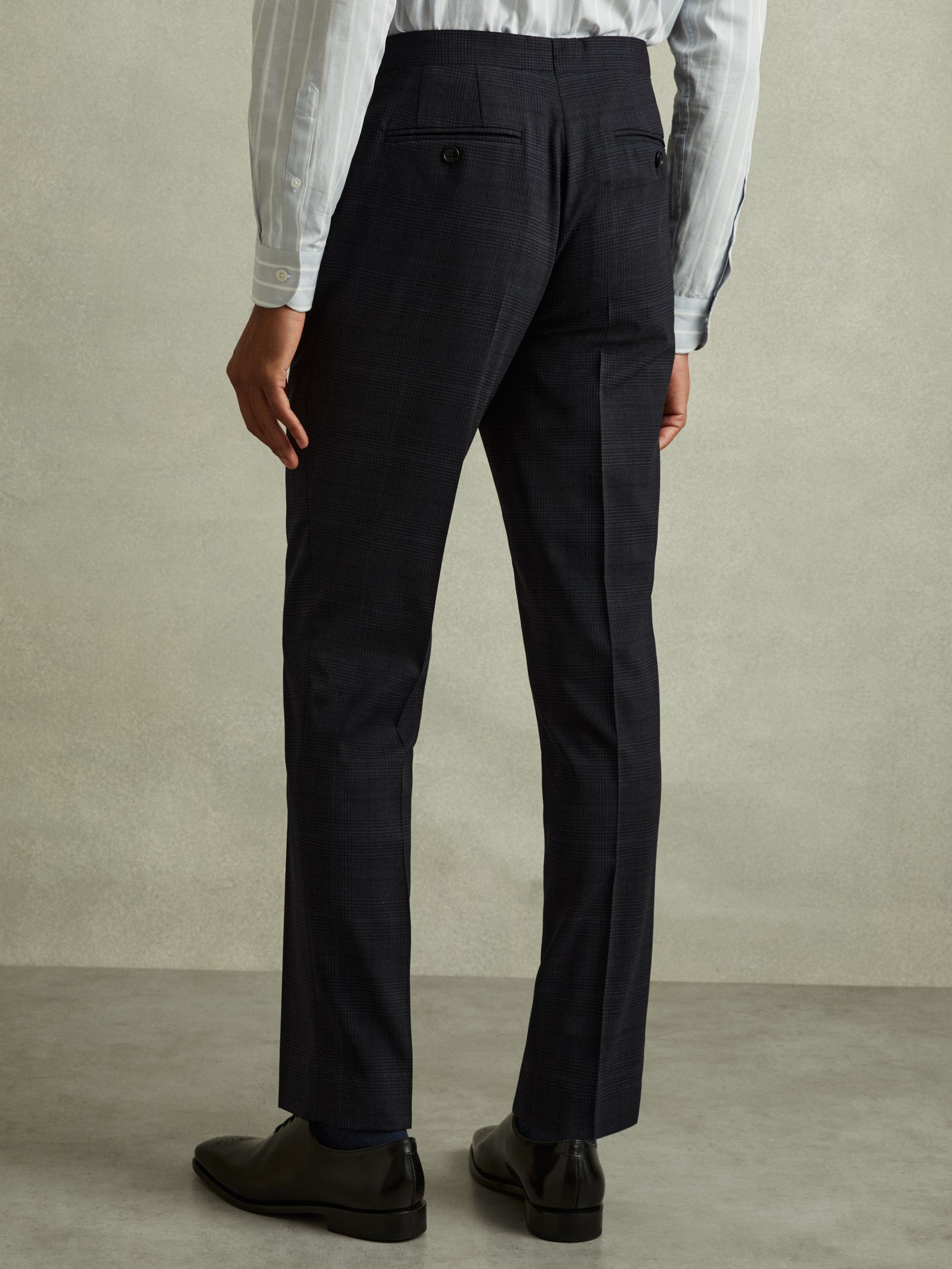 Wool Blend Suit Trousers in Prince of Wales Check in Navy - Image 4 of 5