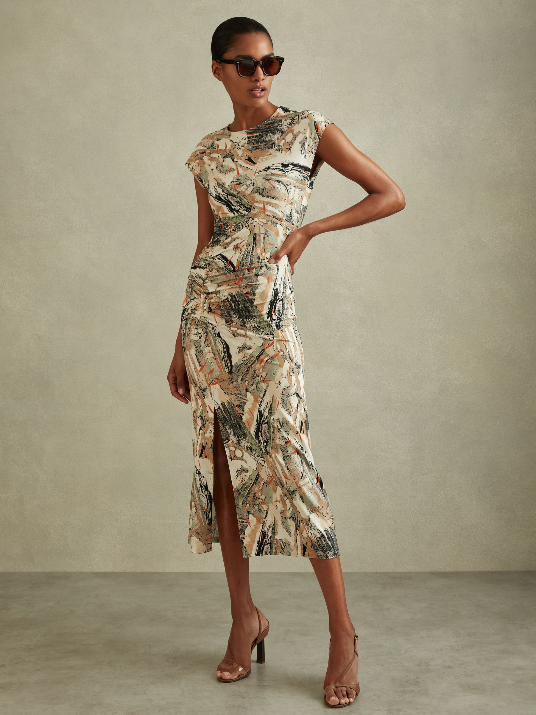 Printed Jersey Midi Dress in Multi - Image 1 of 5