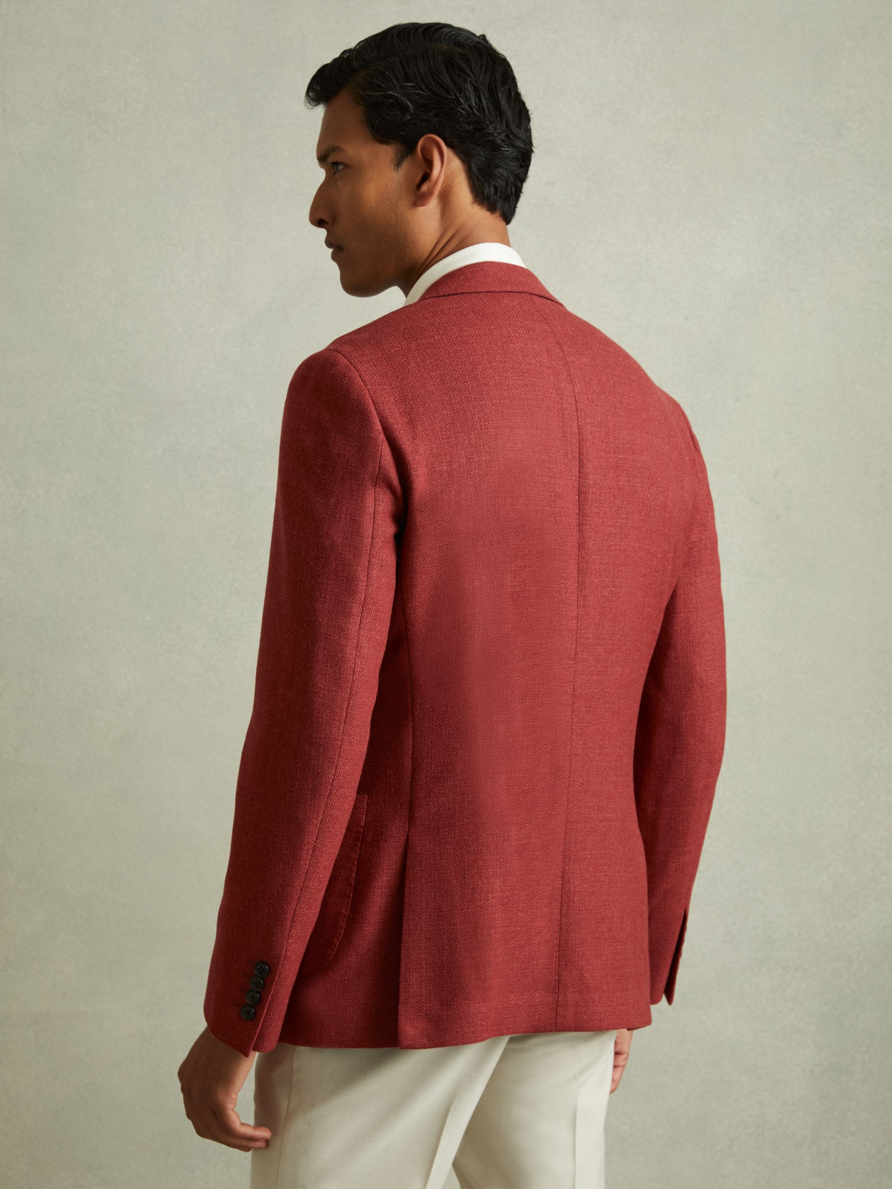 Single-Breasted Wool Blend Blazer Slim Fit in Rust Red - Image 4 of 7