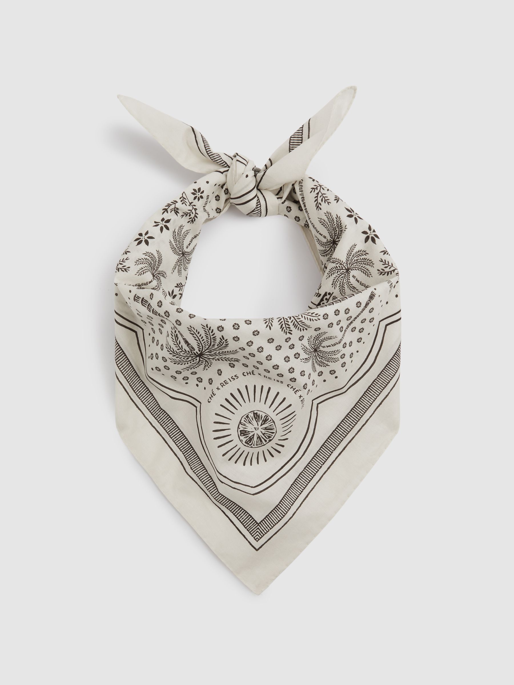 Reiss | Ché Cotton Paisley Print Bandana in Champagne/Brown - Image 3 of 4