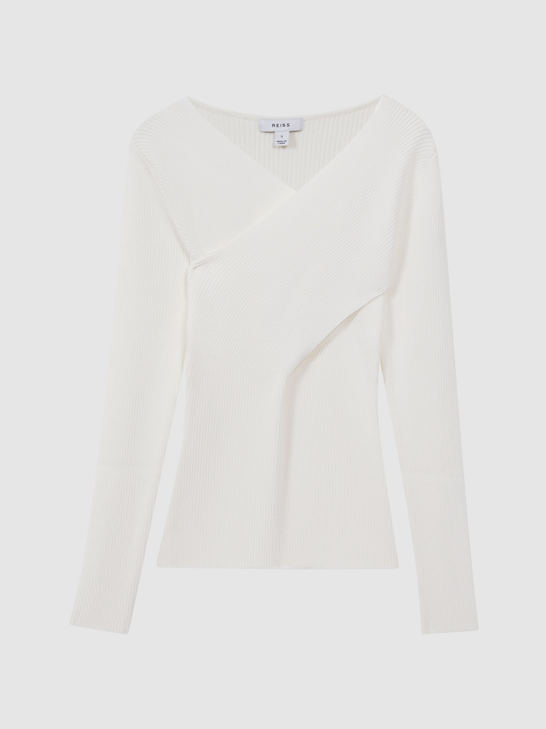 Knitted Wrap Long Sleeve Top in Ivory - Image 2 of 5