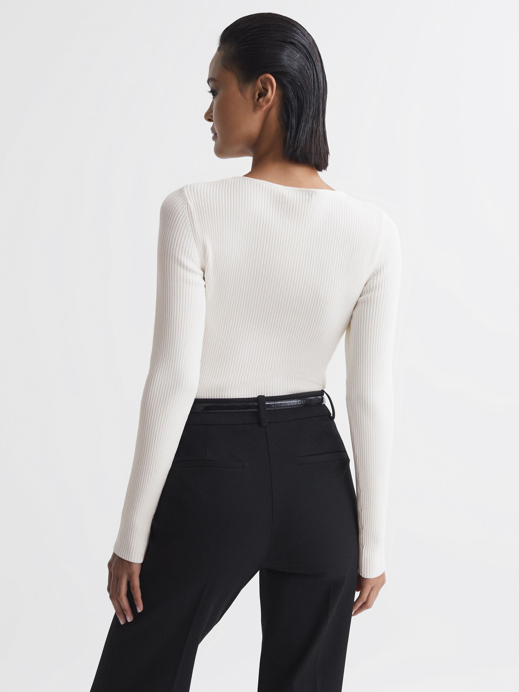 Knitted Wrap Long Sleeve Top in Ivory - Image 4 of 5