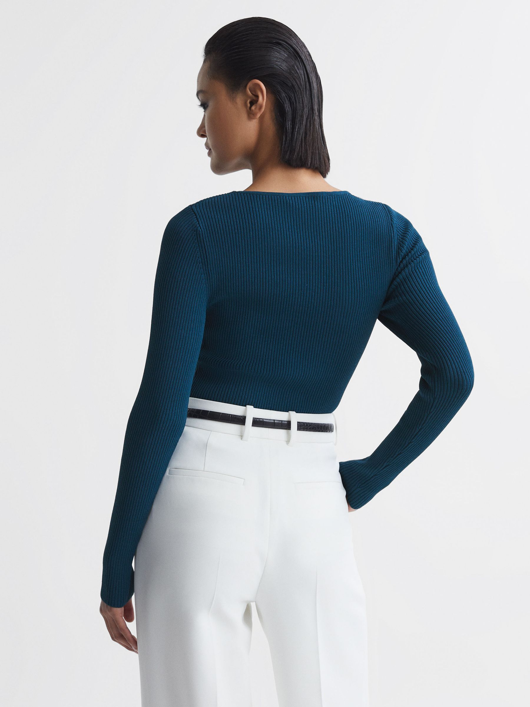 Knitted Wrap Long Sleeve Top in Teal - Image 5 of 5