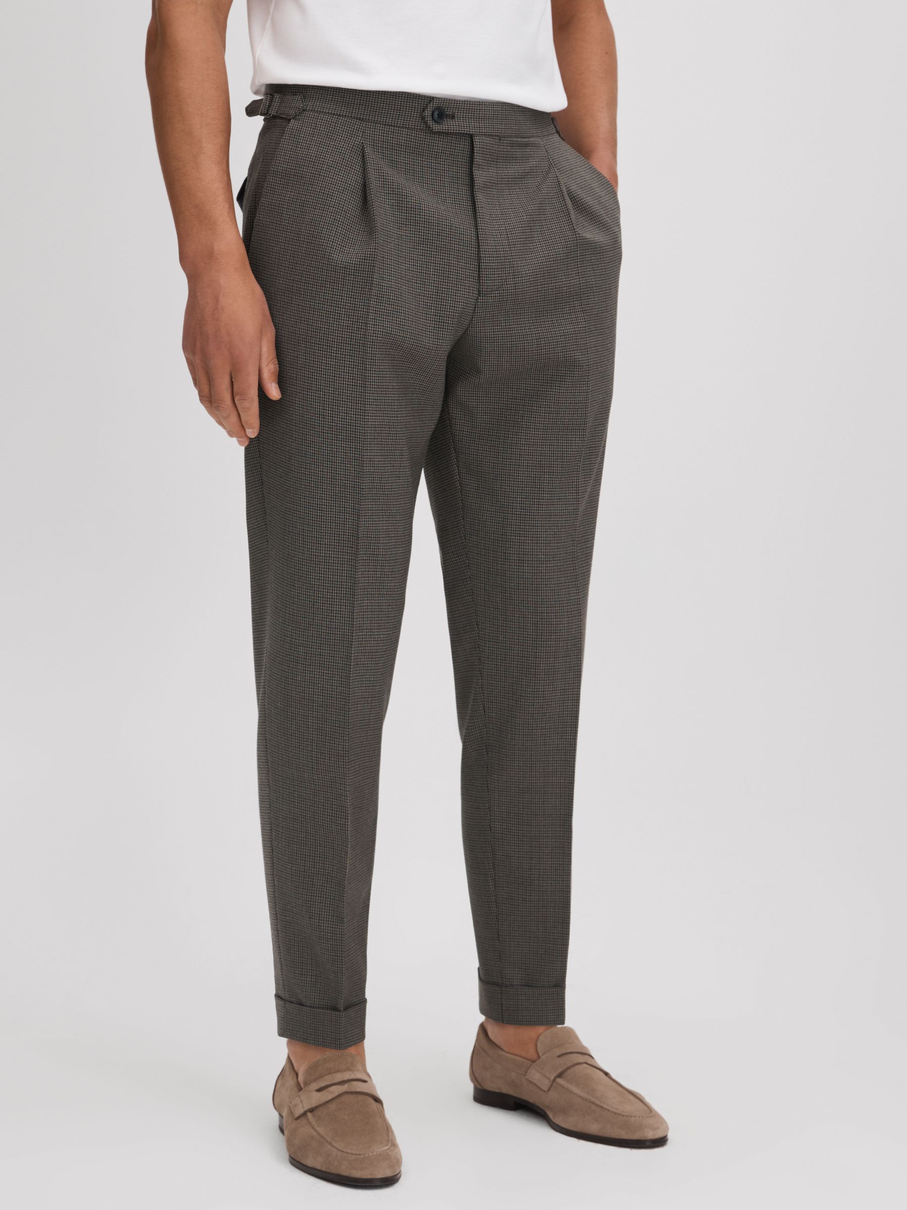 Slim Fit Wool Blend Puppytooth Trousers in Brown - Image 1 of 6 Slim Fit Wool Blend Puppytooth Trousers in Brown - Image 1 of 6