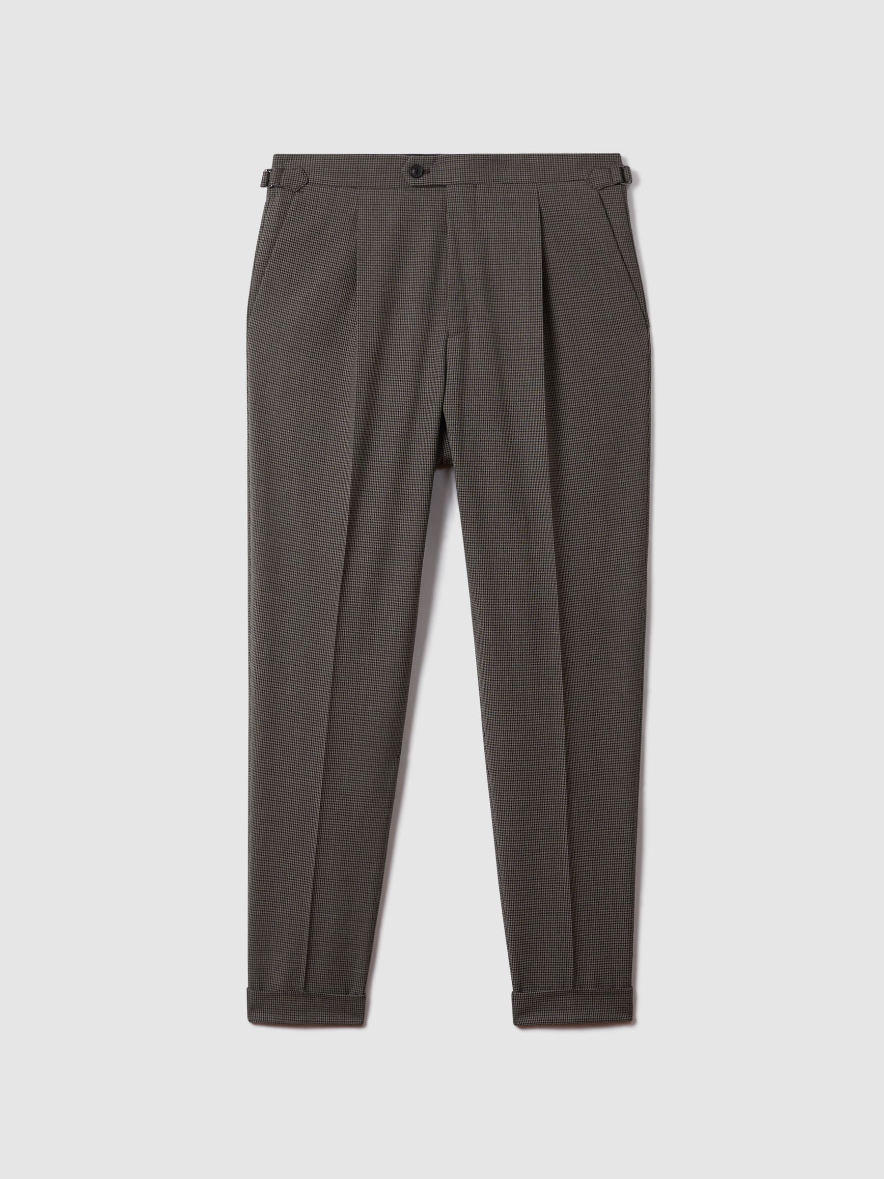 Slim Fit Wool Blend Puppytooth Trousers in Brown - Image 2 of 6