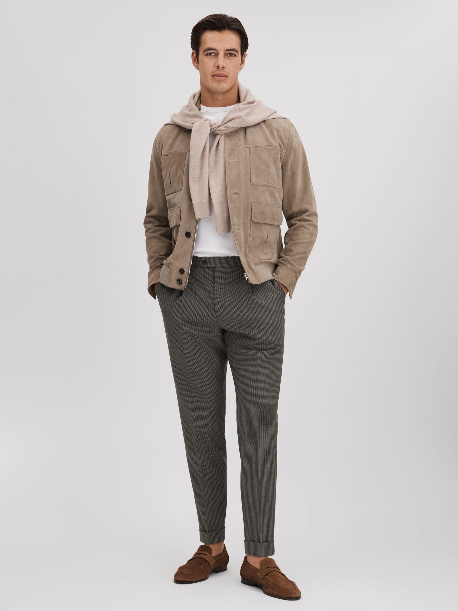 Slim Fit Wool Blend Puppytooth Trousers in Brown - Image 3 of 6