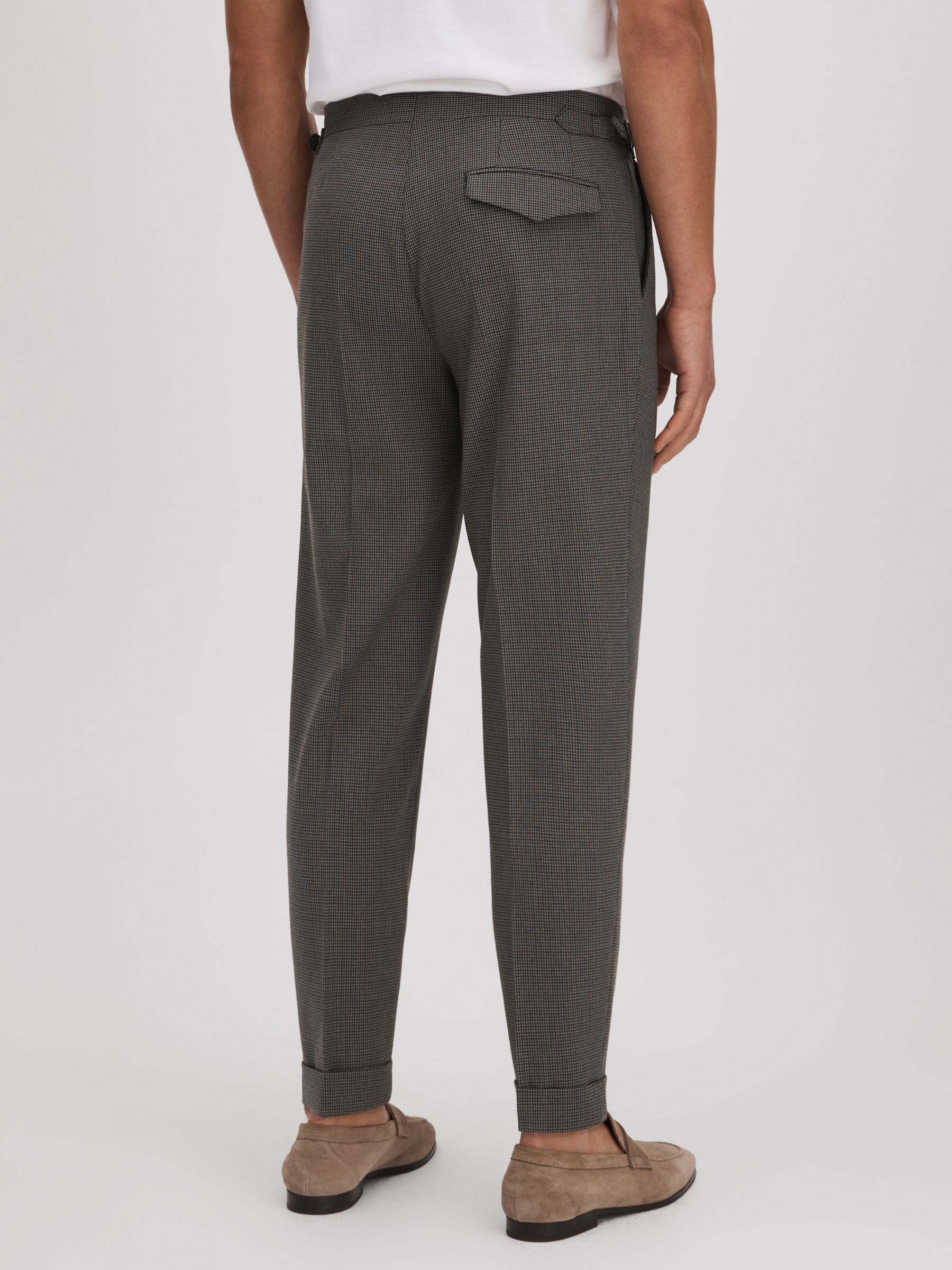 Slim Fit Wool Blend Puppytooth Trousers in Brown - Image 5 of 6