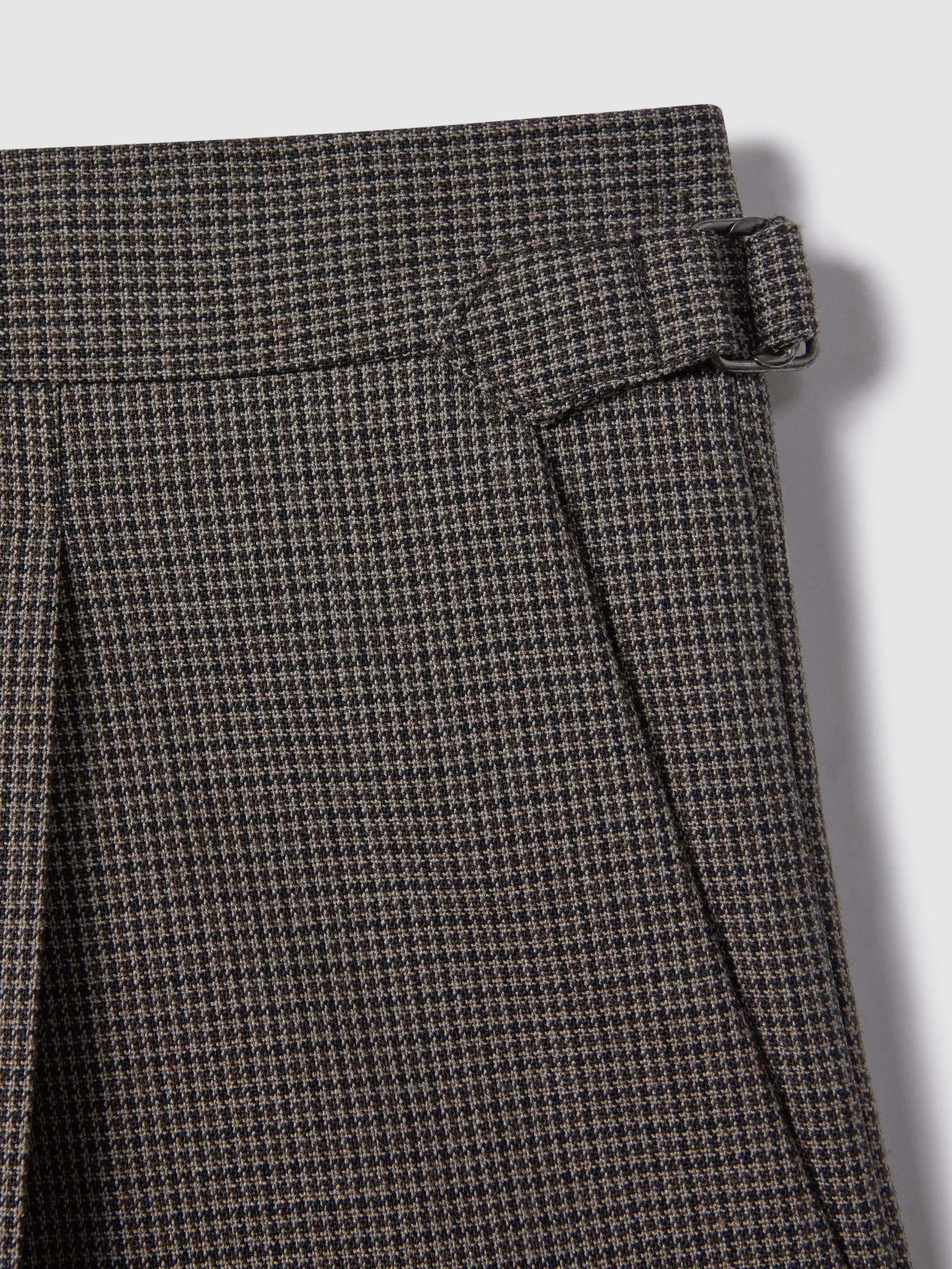Slim Fit Wool Blend Puppytooth Trousers in Brown - Image 6 of 6