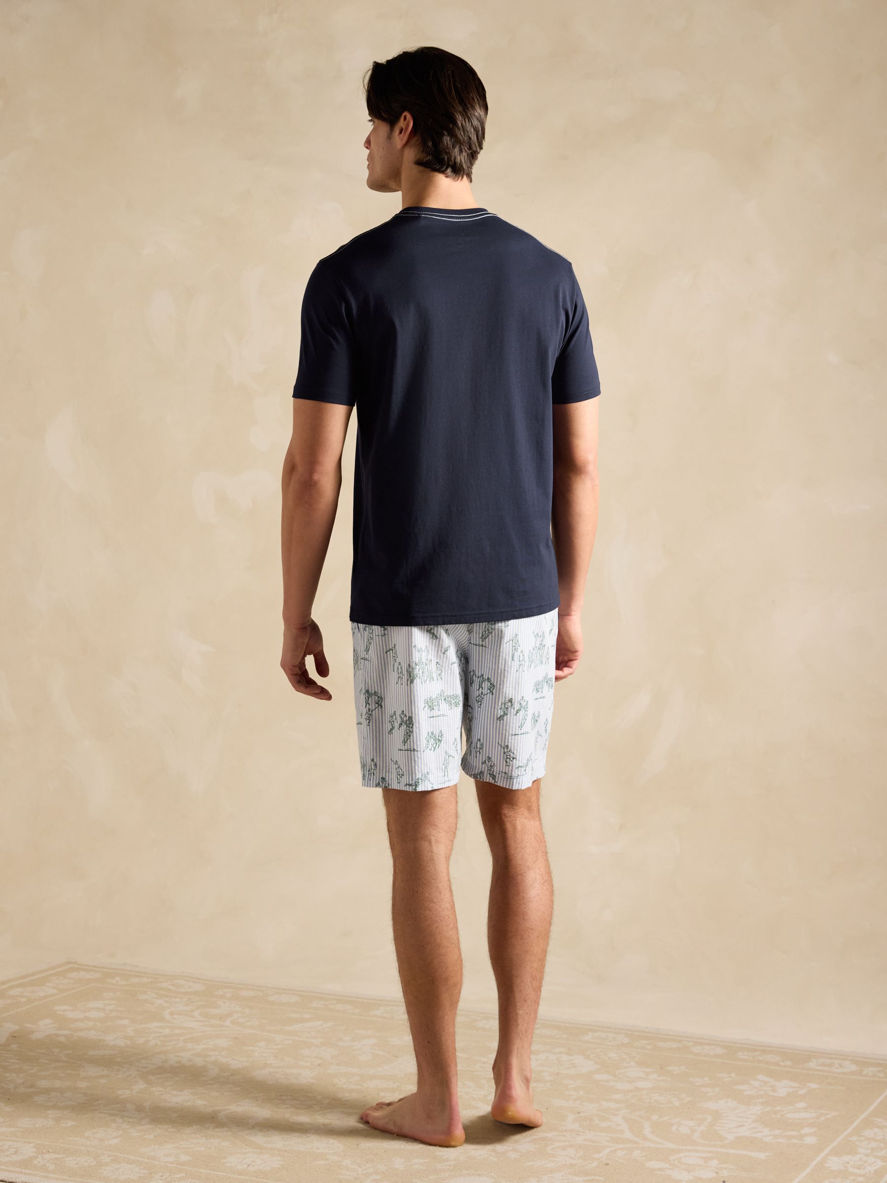 Harford Cream & Navy Short Sleeve Top & Pyjama Set With Packable Travel Bag - Image 2 of 7