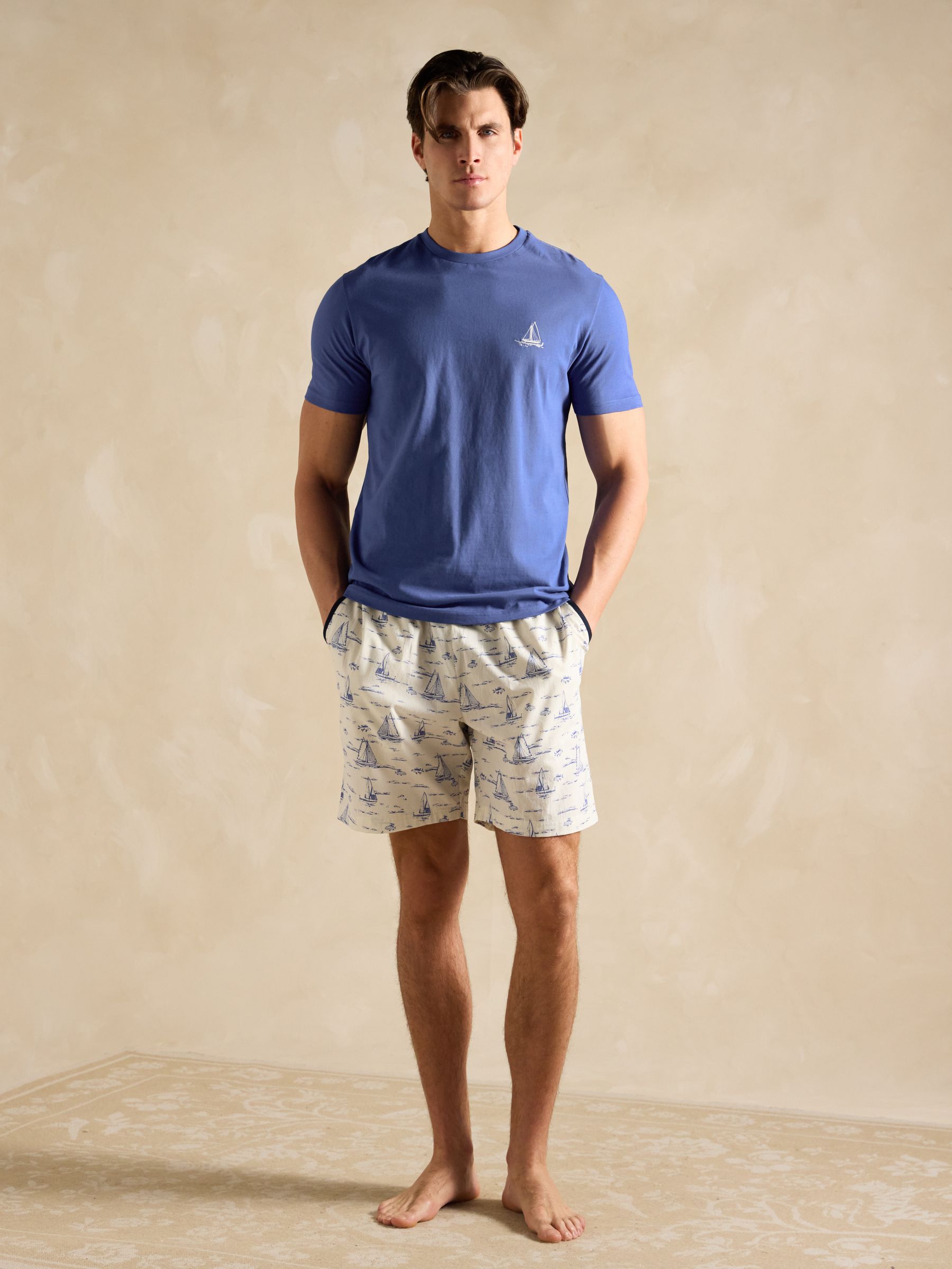 Harford Blue Toile de Jouy Short Sleeve Top & Pyjama Set With Packable Travel Bag - Image 2 of 8