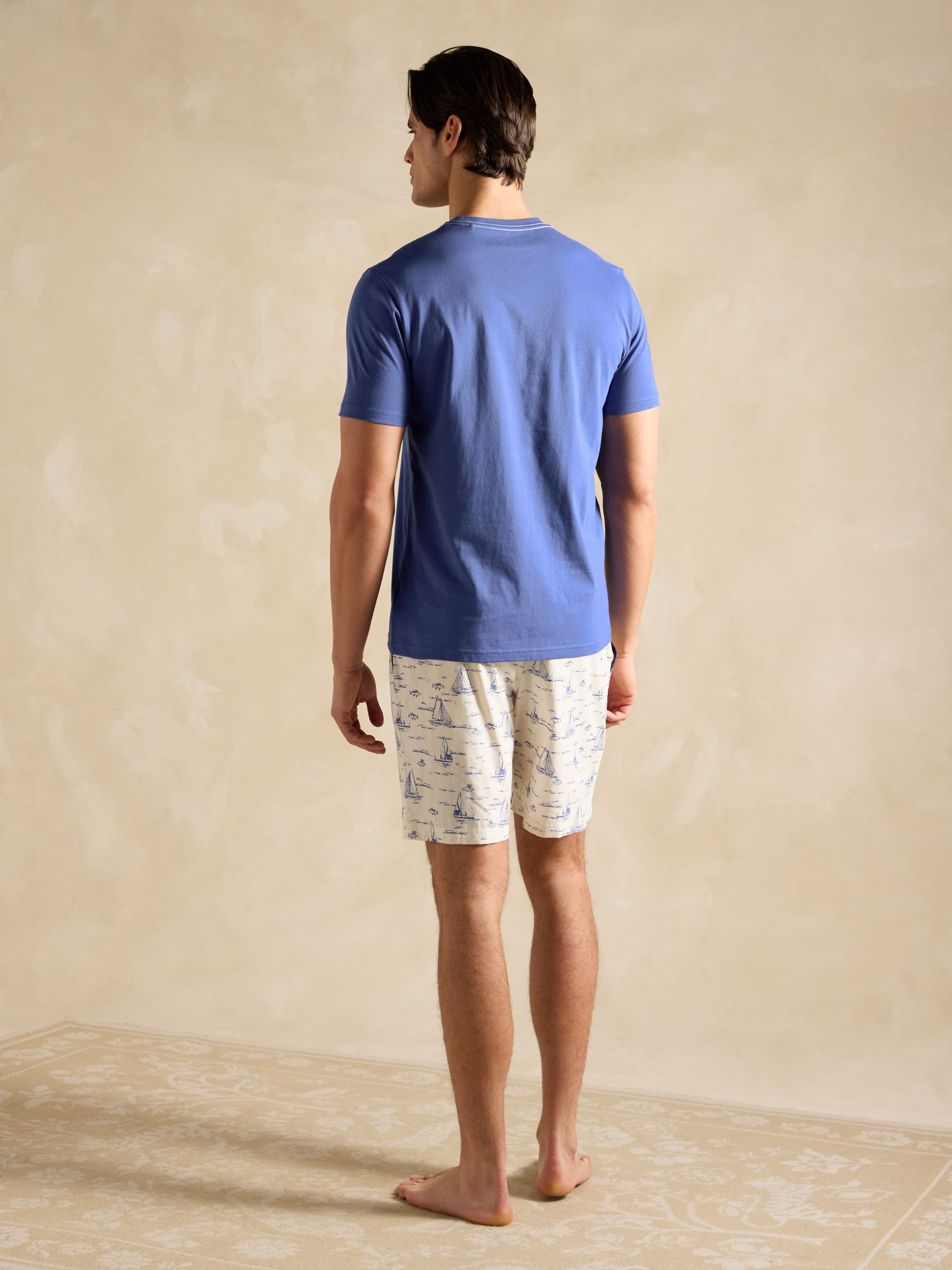 Harford Blue Toile de Jouy Short Sleeve Top & Pyjama Set With Packable Travel Bag - Image 3 of 8