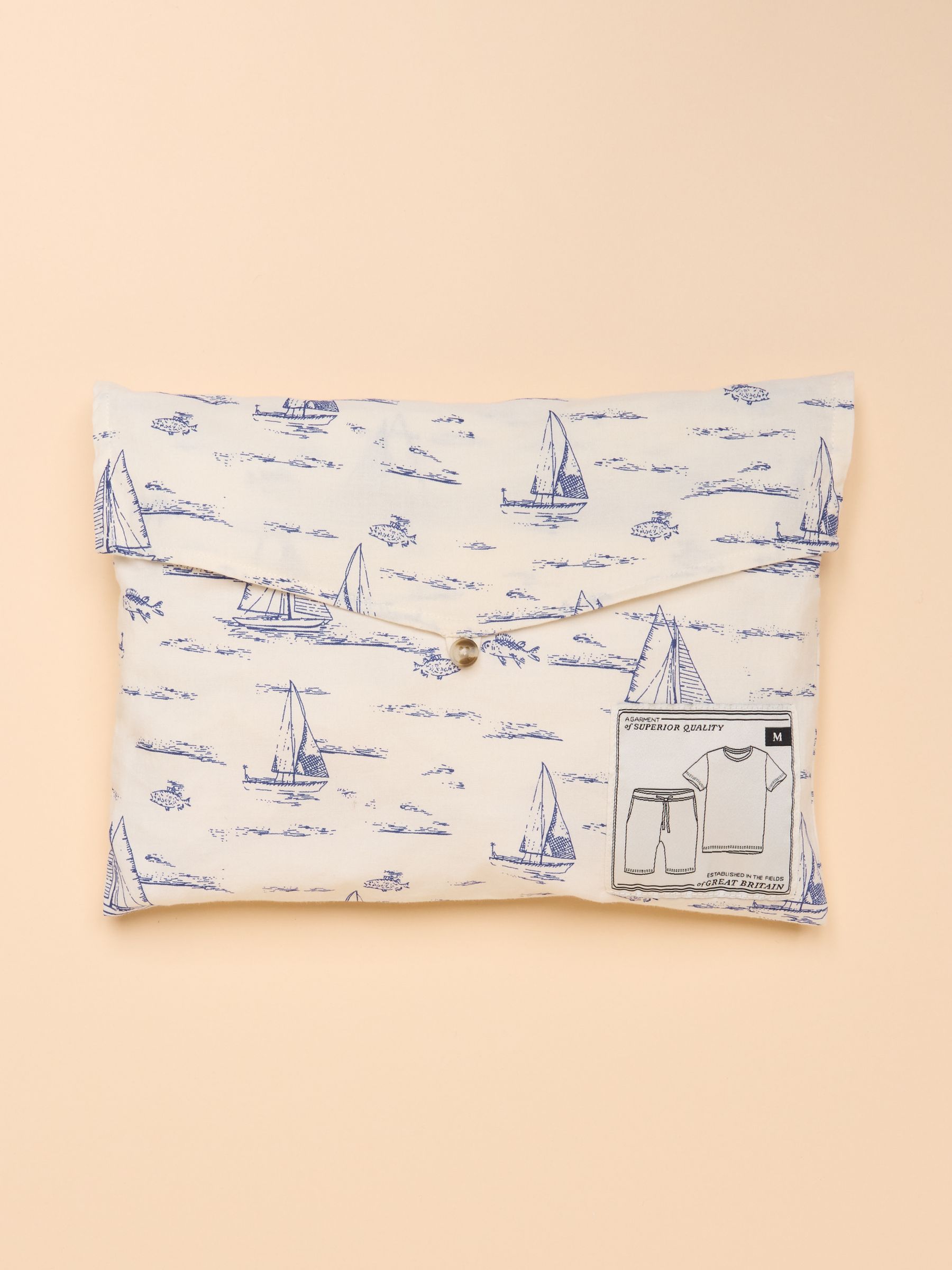 Harford Blue Toile de Jouy Short Sleeve Top & Pyjama Set With Packable Travel Bag - Image 7 of 7 Harford Blue Toile de Jouy Short Sleeve Top & Pyjama Set With Packable Travel Bag - Image 7 of 7