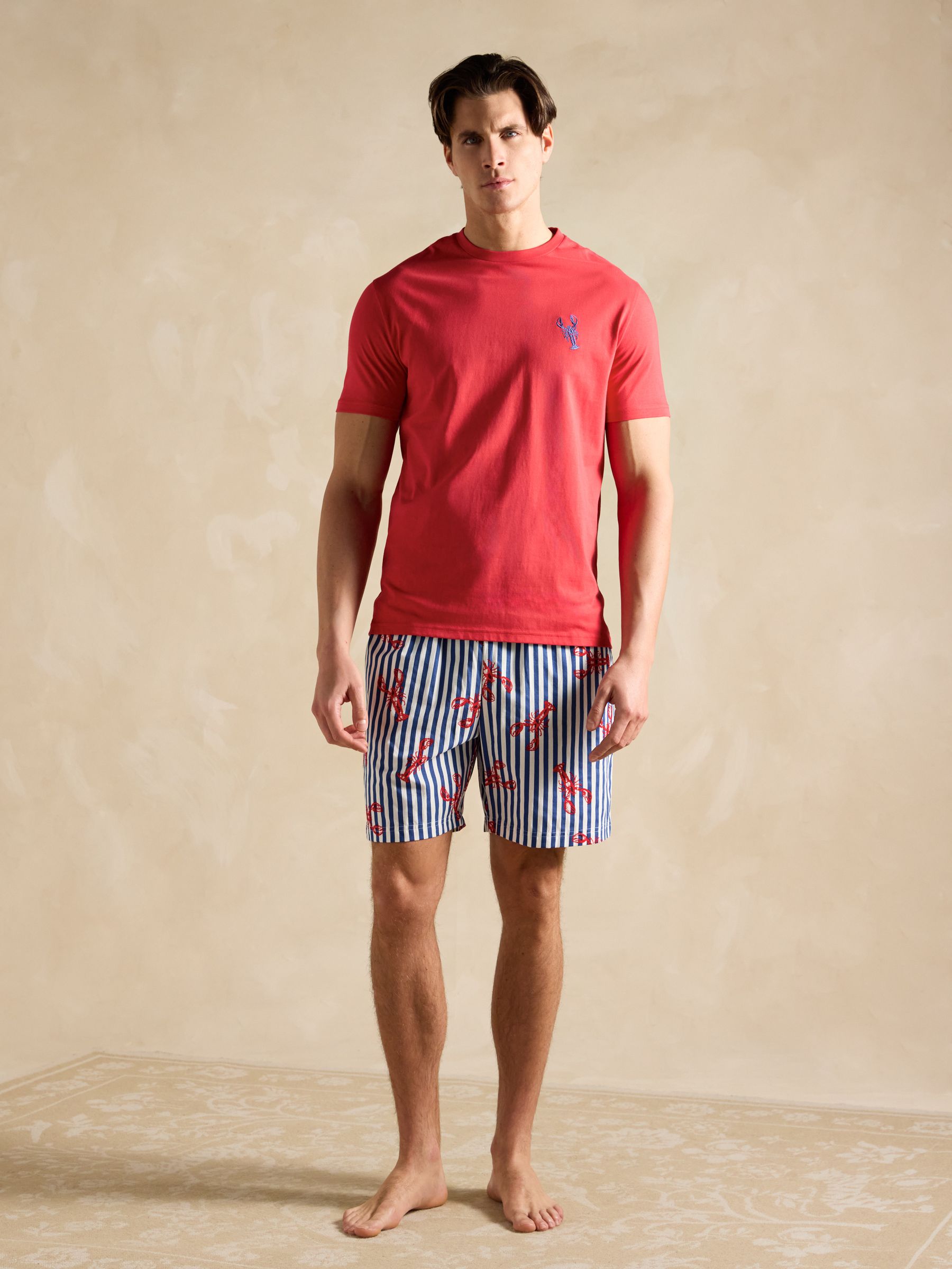 Harford Red Short Sleeve Top & Pyjama Set With Packable Travel Bag - Image 1 of 8 Harford Red Short Sleeve Top & Pyjama Set With Packable Travel Bag - Image 1 of 8