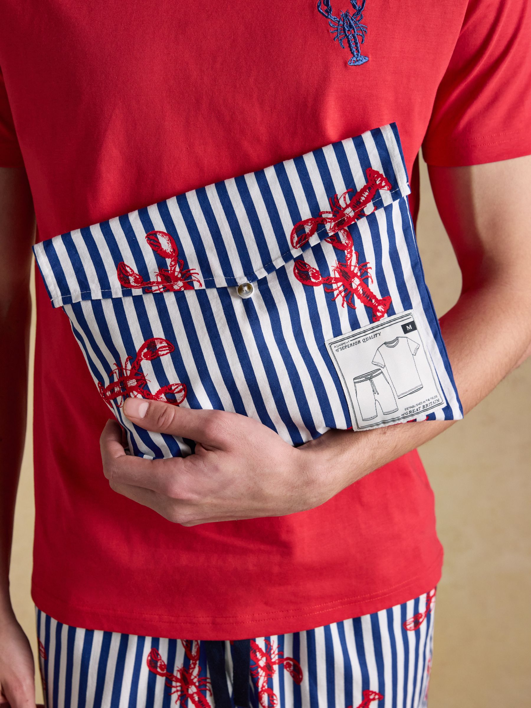 Harford Red Short Sleeve Top & Pyjama Set With Packable Travel Bag - Image 7 of 7