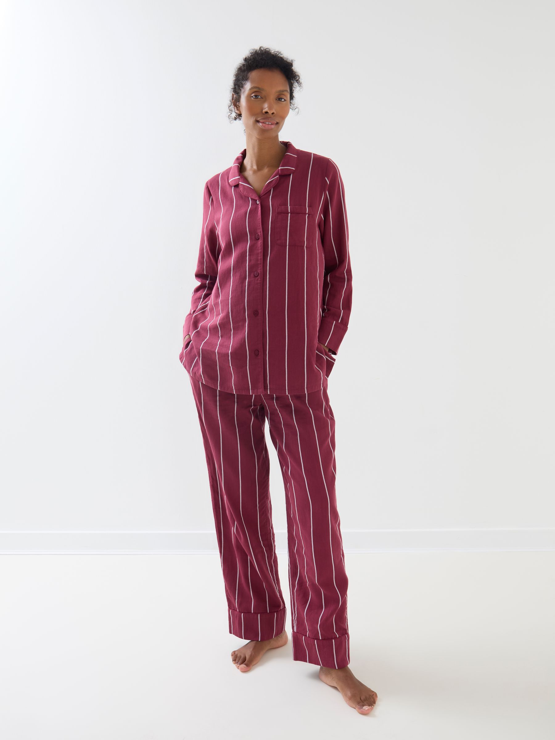 Burgundy Long Sleeve Pinstripe Maternity Pyjama Set - Image 2 of 6