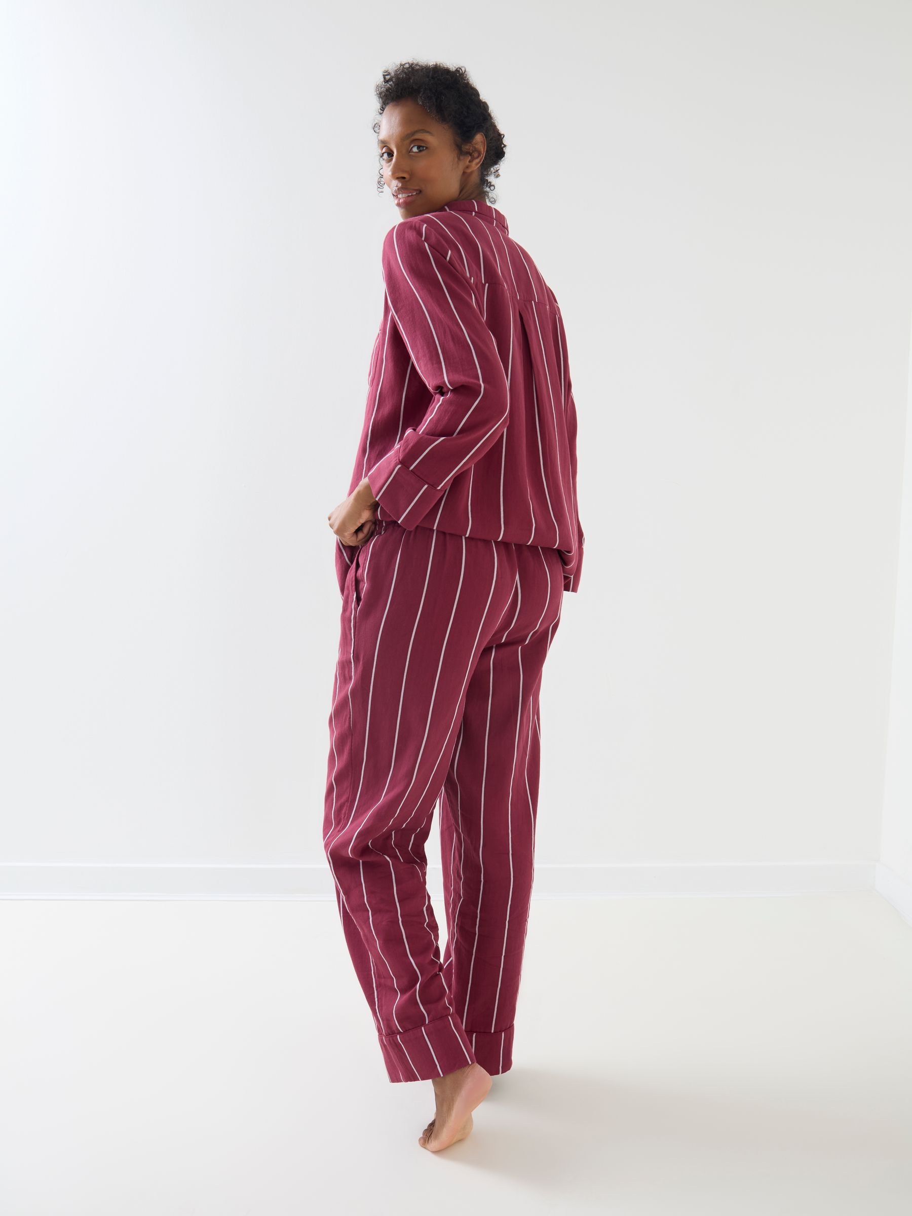 Burgundy Long Sleeve Pinstripe Maternity Pyjama Set - Image 3 of 6