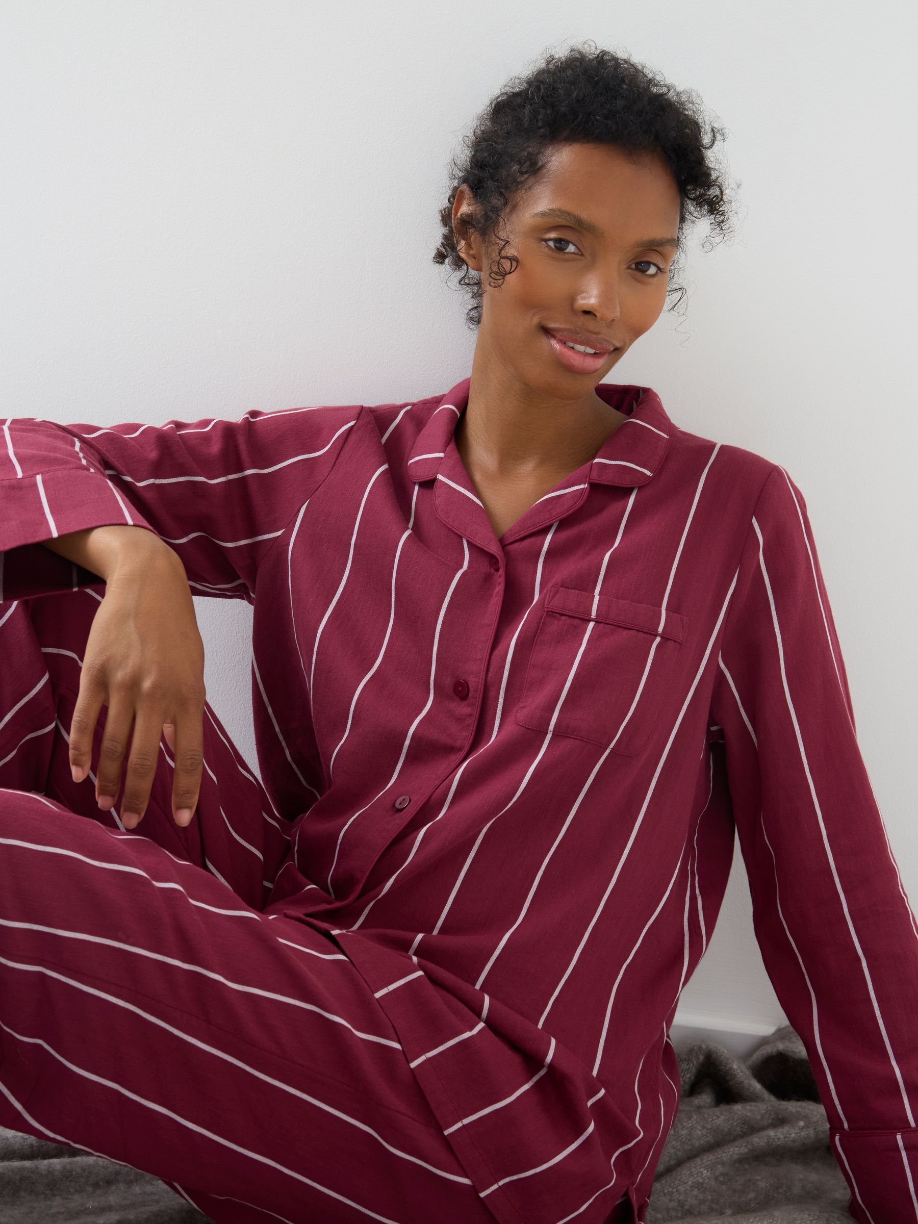 Burgundy Long Sleeve Pinstripe Maternity Pyjama Set - Image 4 of 6