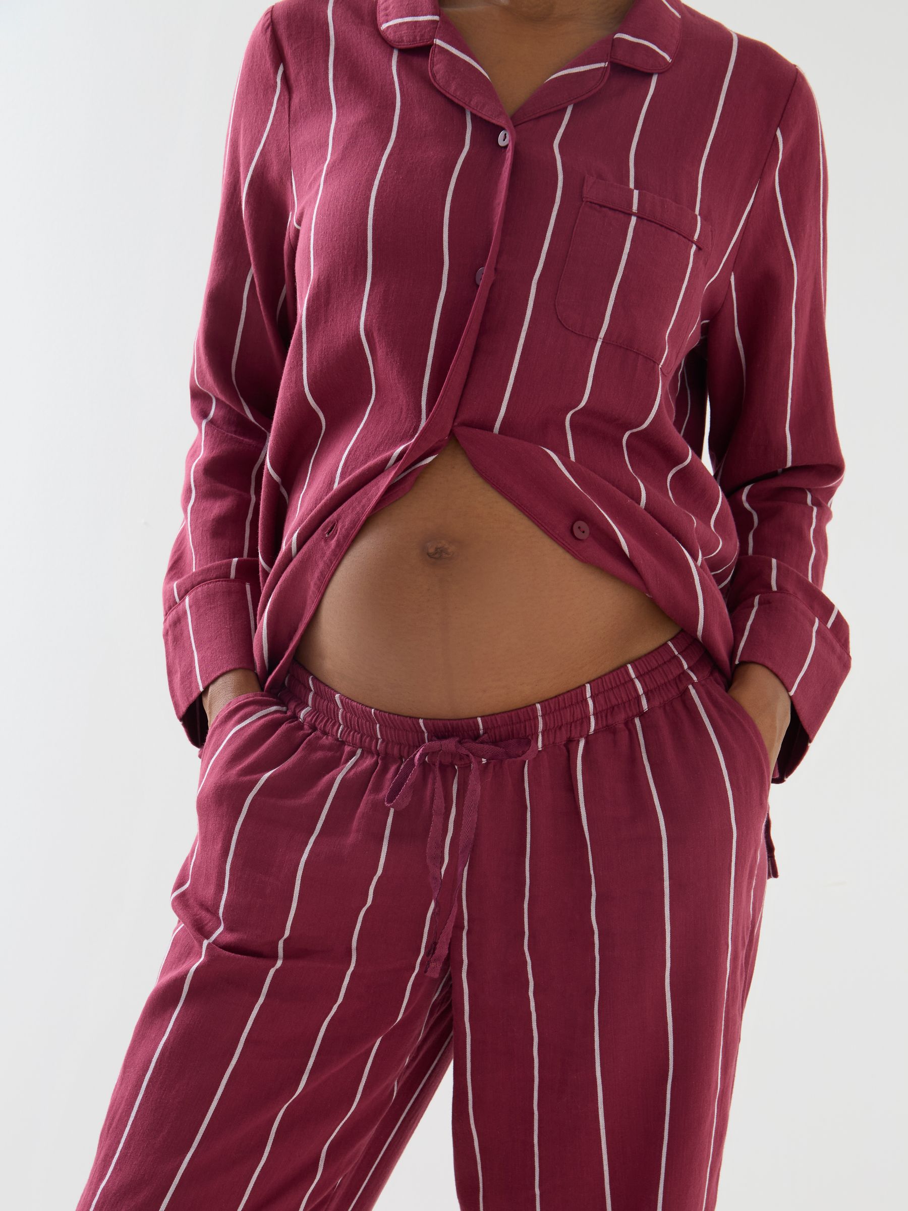 Burgundy Long Sleeve Pinstripe Maternity Pyjama Set - Image 5 of 6