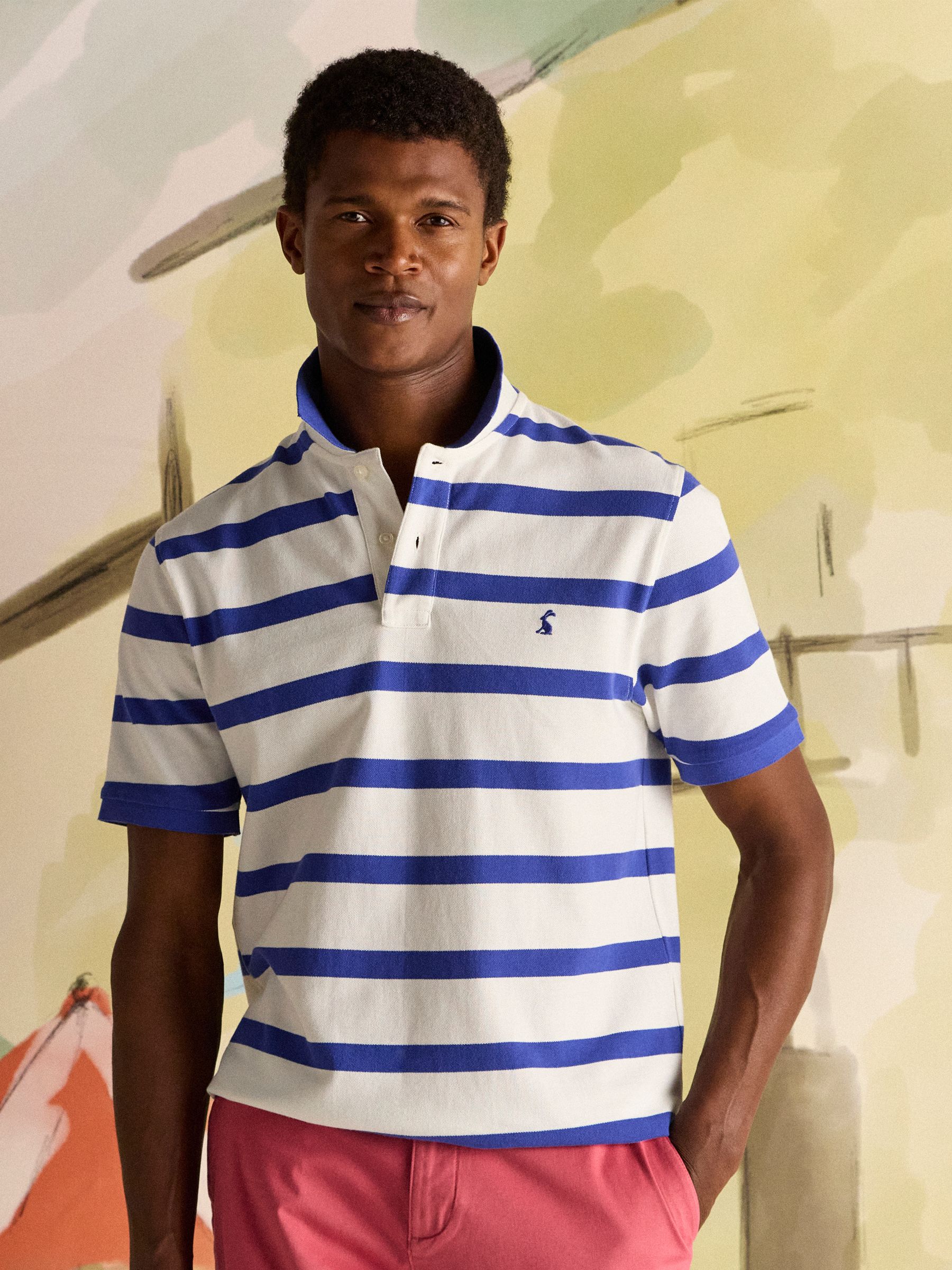 Woody Blue/White Stripe Cotton Pique Polo Shirt - Image 1 of 10