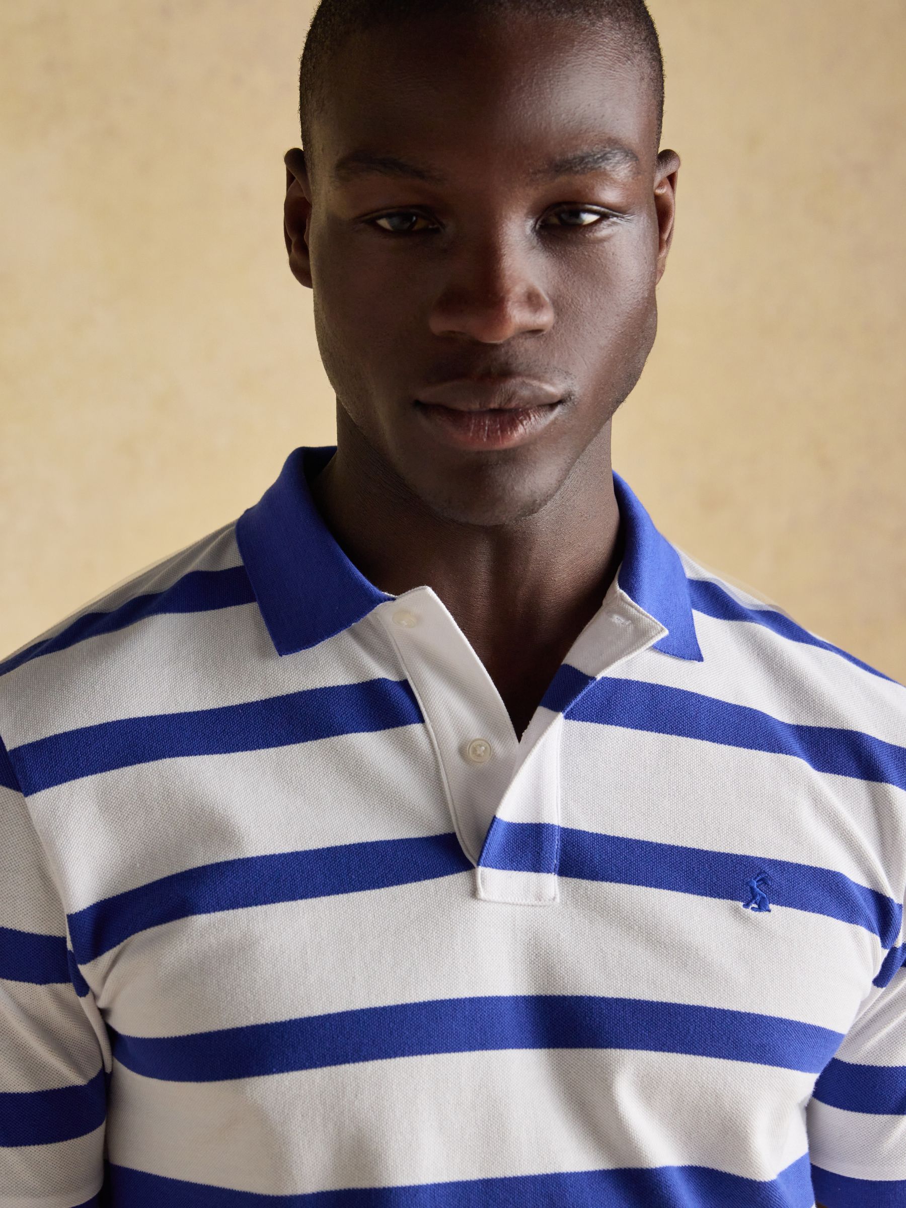 Woody Blue/White Stripe Cotton Pique Polo Shirt - Image 10 of 10
