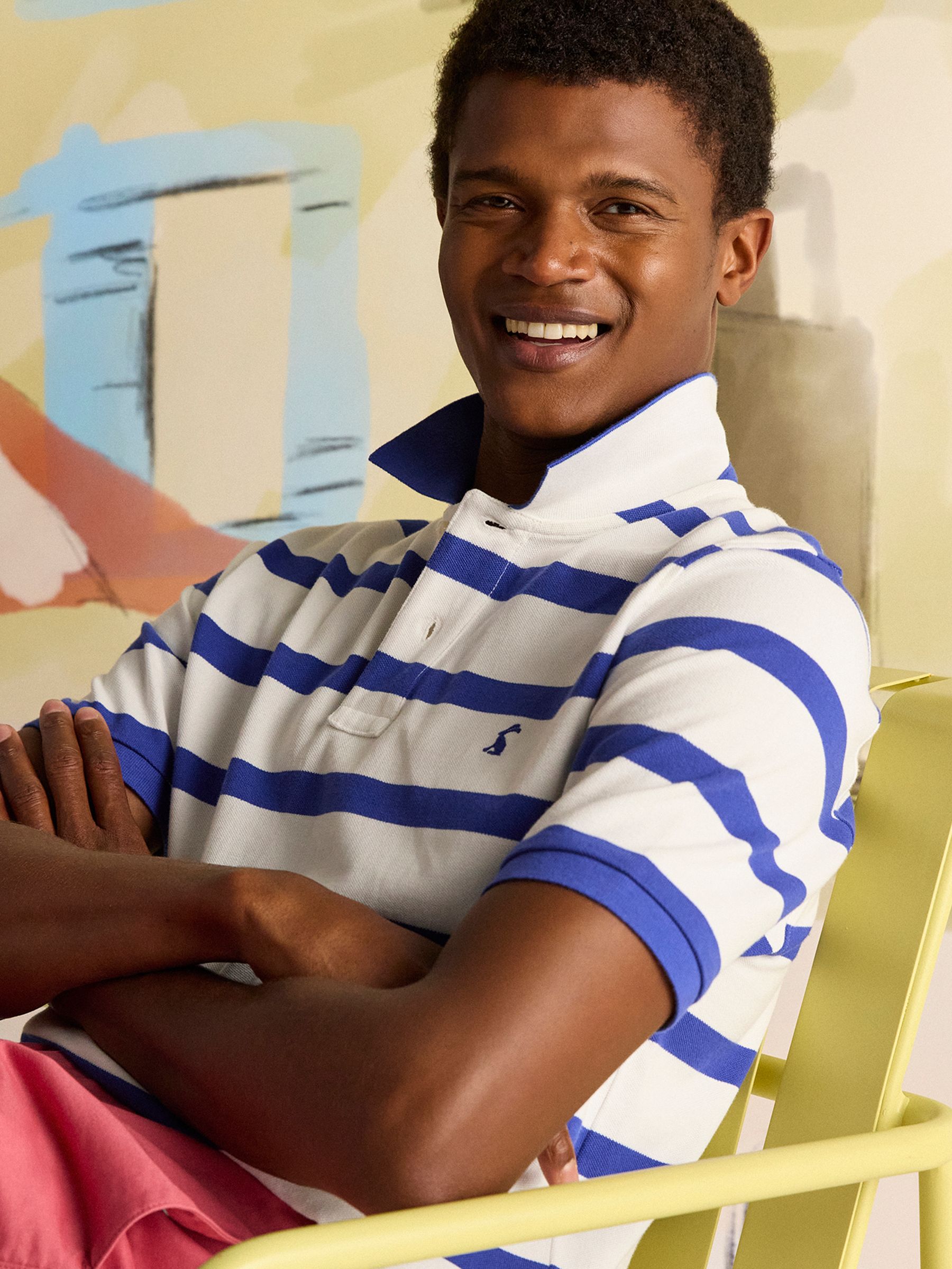 Woody Blue/White Stripe Cotton Pique Polo Shirt - Image 3 of 10