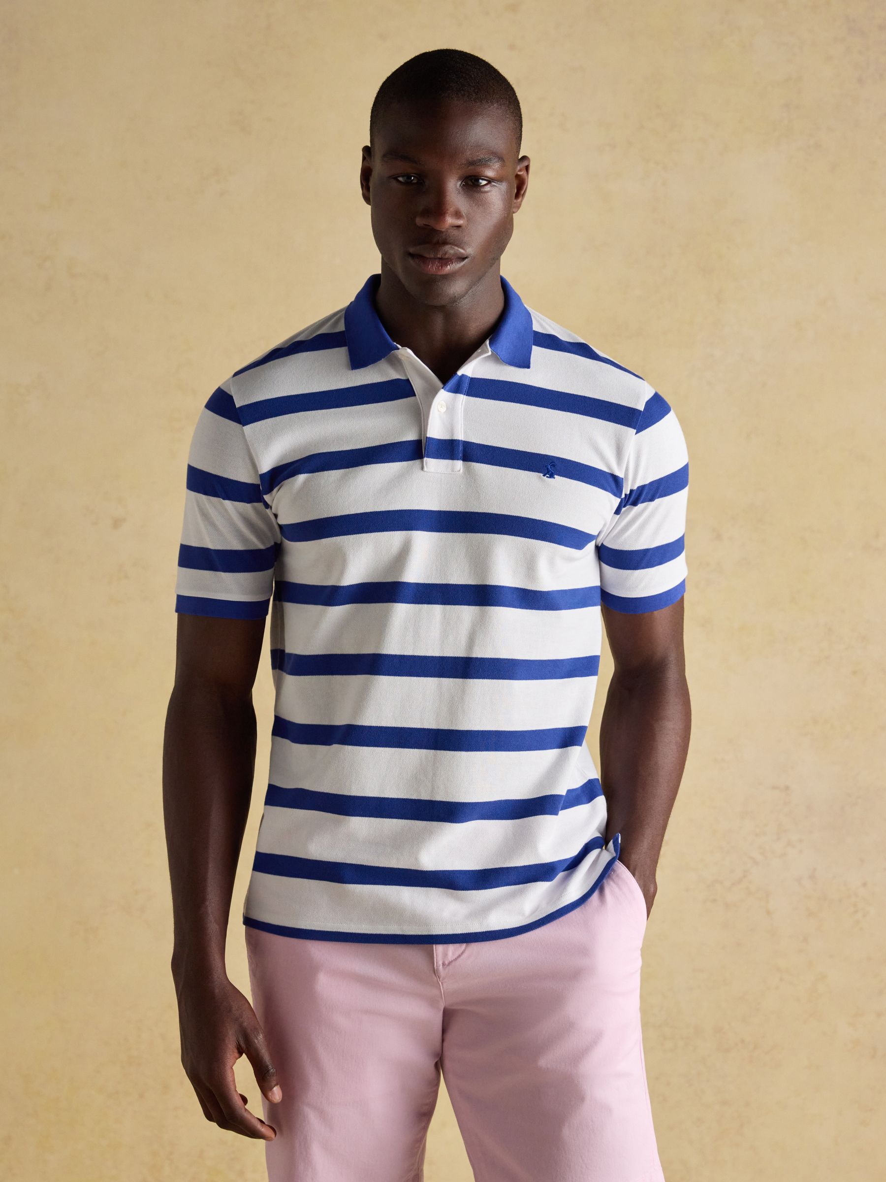 Woody Blue/White Stripe Cotton Pique Polo Shirt - Image 4 of 10
