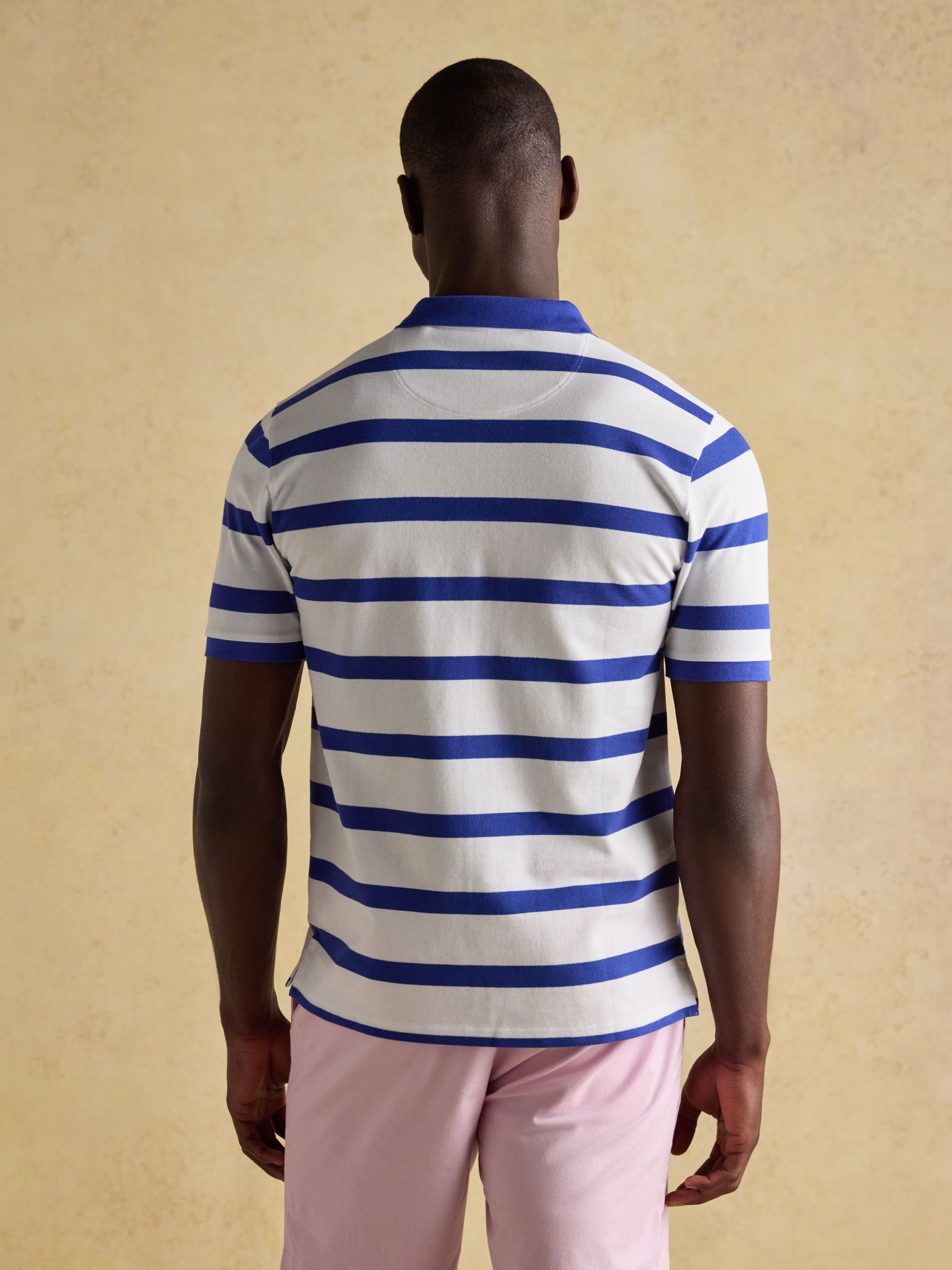 Woody Blue/White Stripe Cotton Pique Polo Shirt - Image 5 of 10