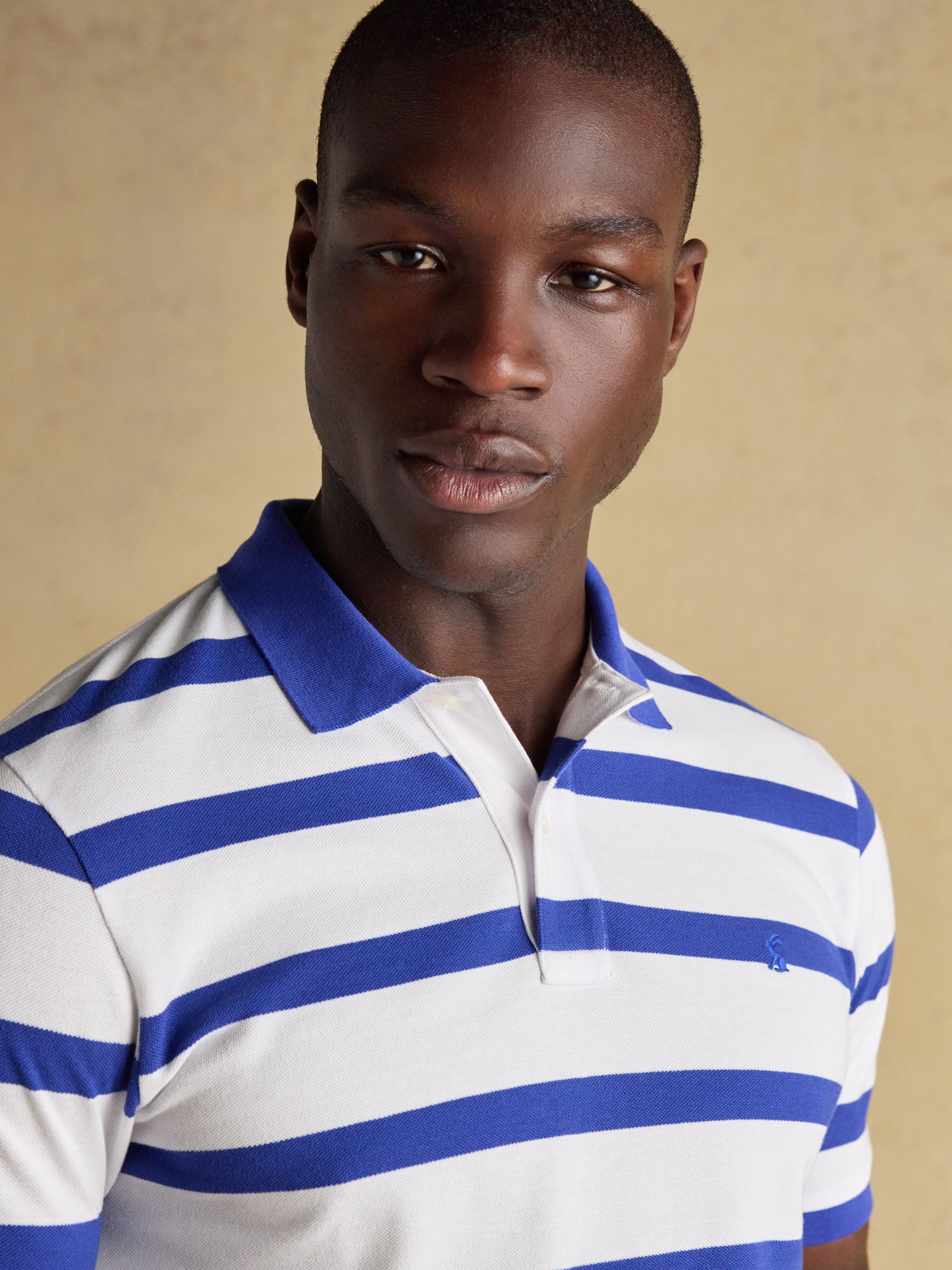 Woody Blue/White Stripe Cotton Pique Polo Shirt - Image 7 of 10