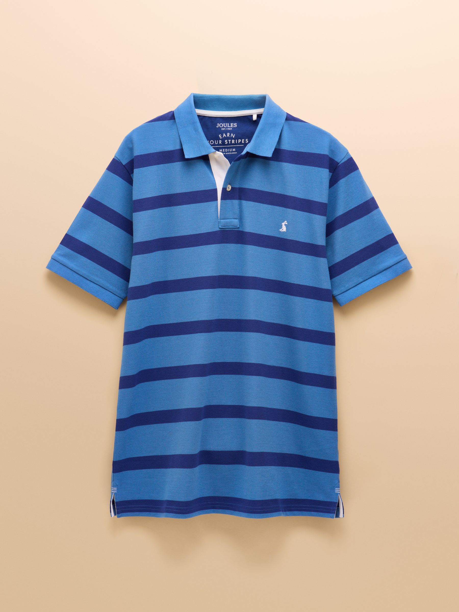 Woody Blue Stripe Cotton Pique Polo Shirt - Image 9 of 9 Woody Blue Stripe Cotton Pique Polo Shirt - Image 9 of 9