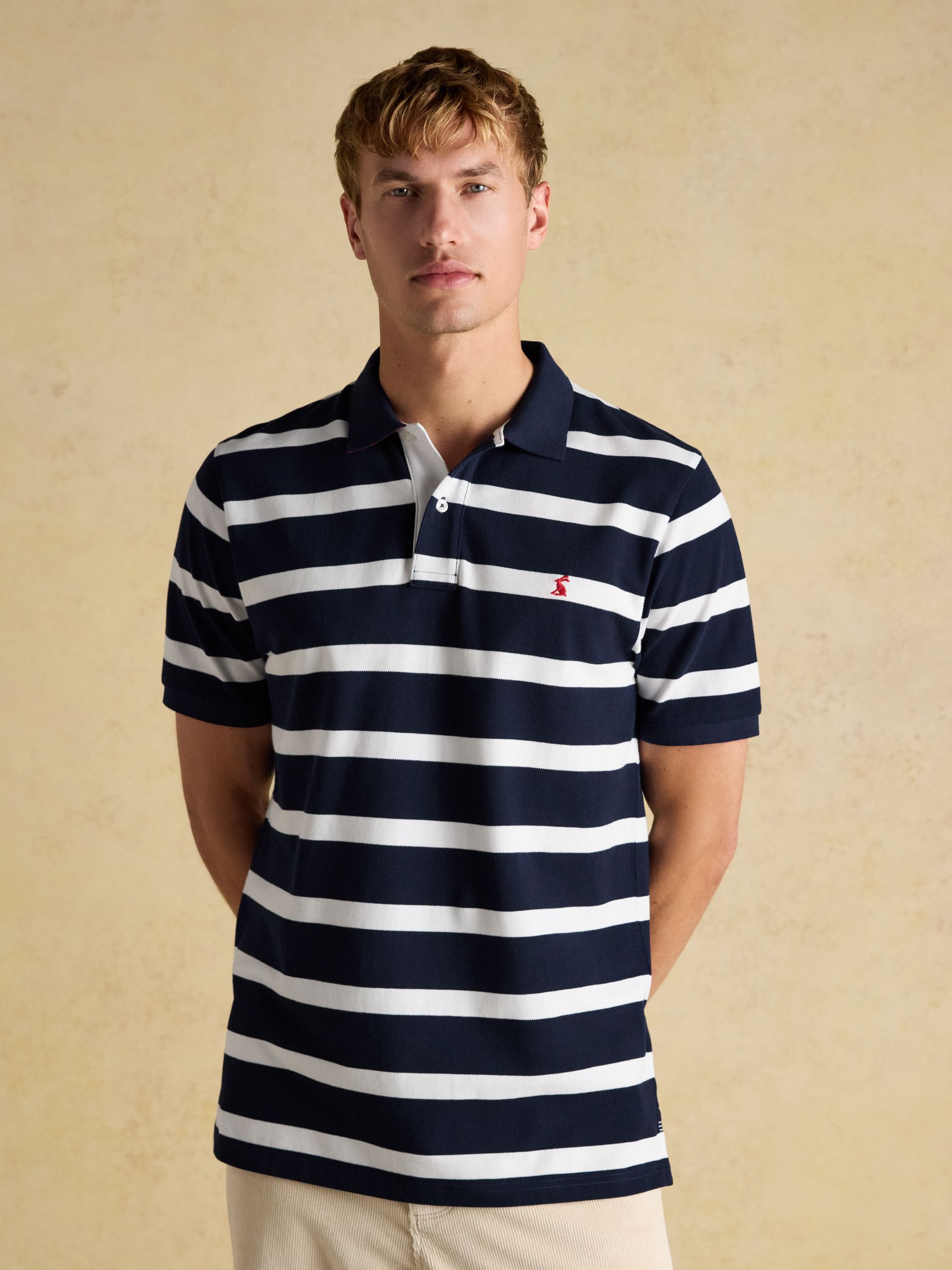 Woody Navy & White Cotton Pique Polo Shirt - Image 1 of 10