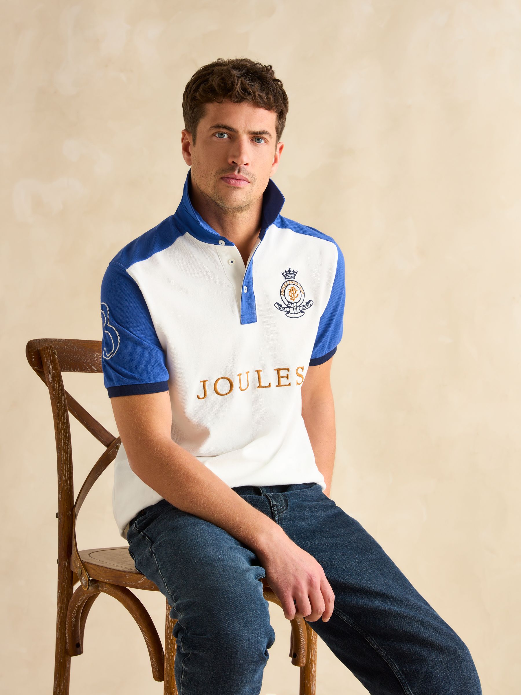 Embellished Blue/White Classic Fit Polo Shirt - Image 5 of 8