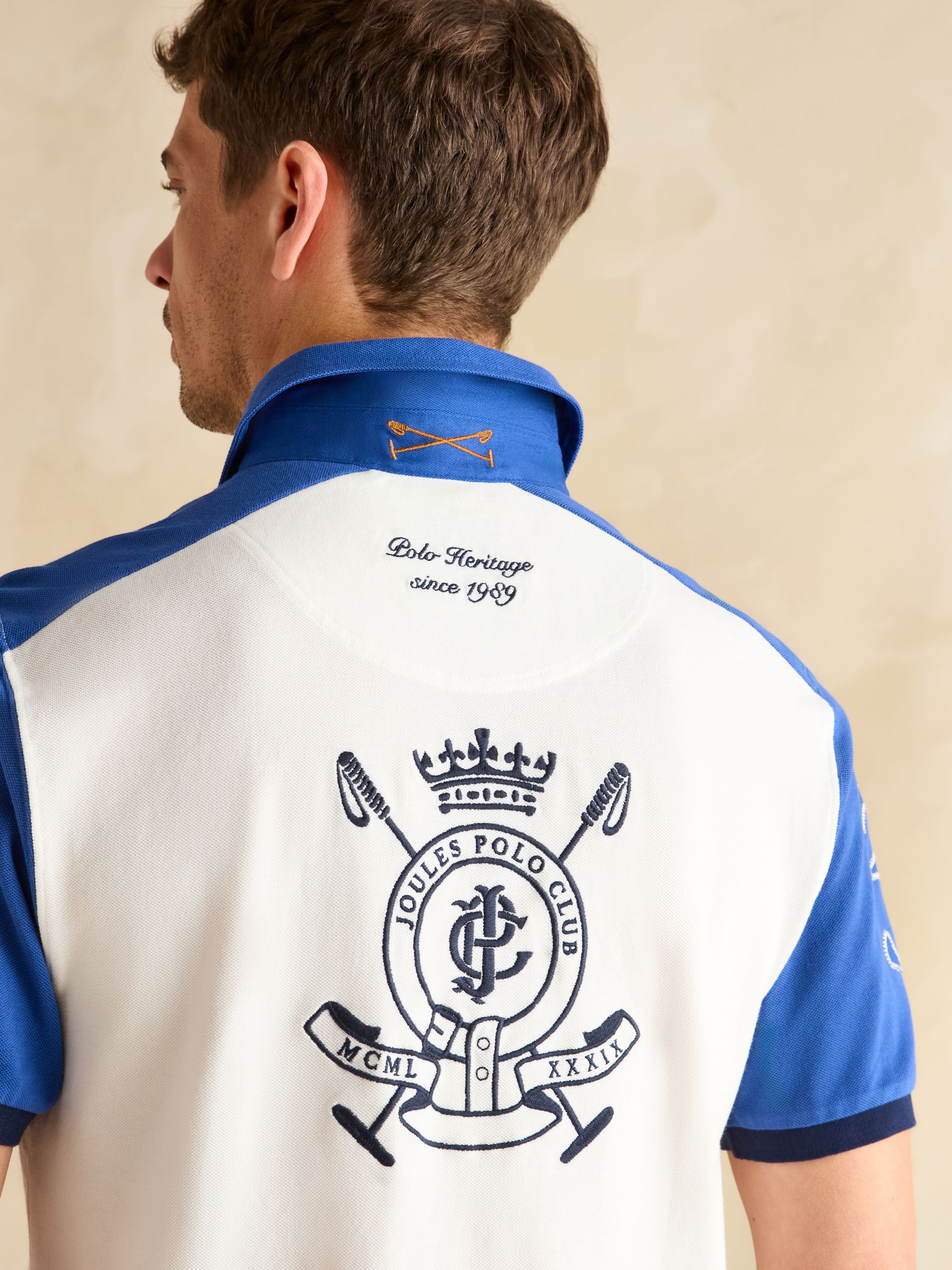 Embellished Blue/White Classic Fit Polo Shirt - Image 7 of 8